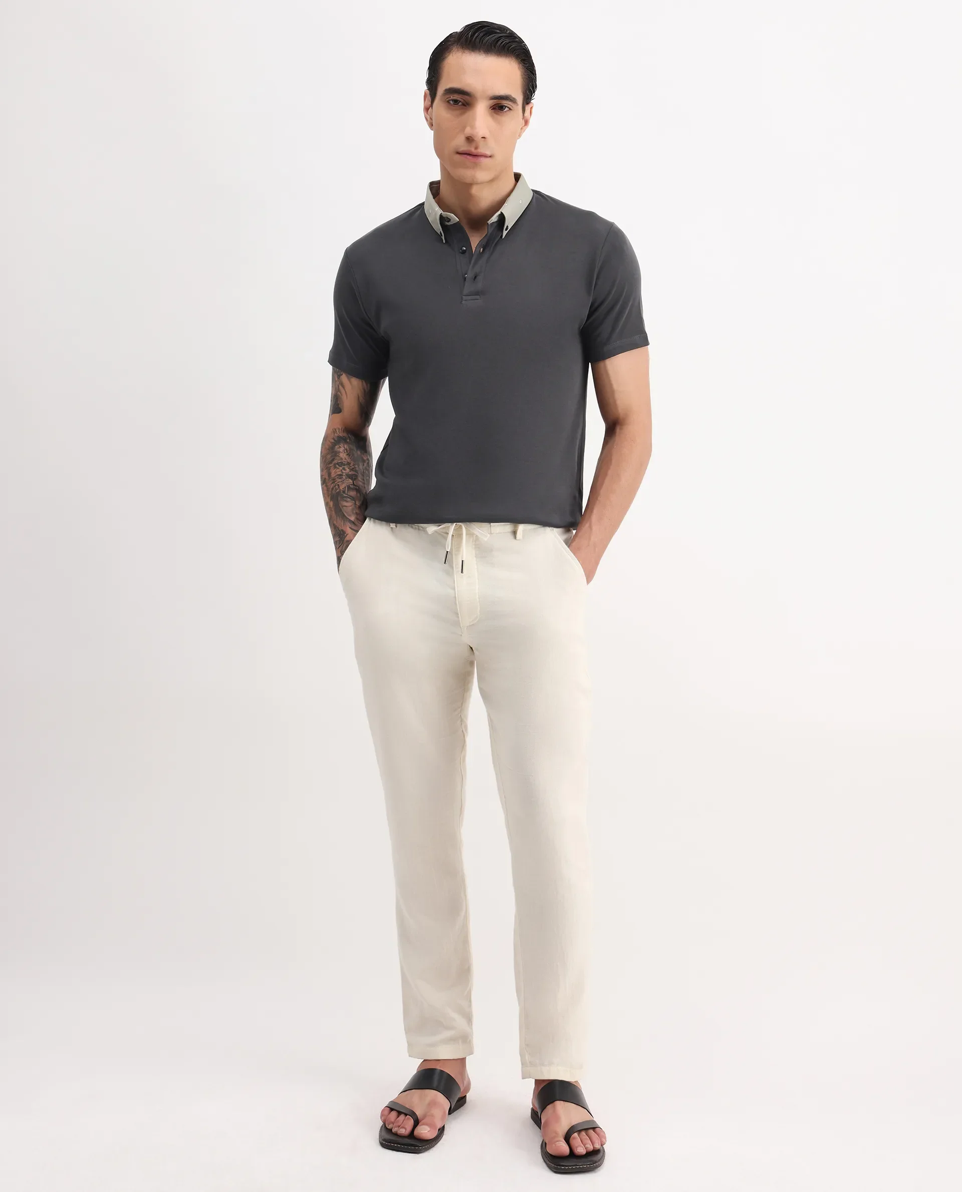 Rare Rabbit Men's Ringer-1 Olive Cotton Printed Regular Fit Half Sleeve Polo - Image 2