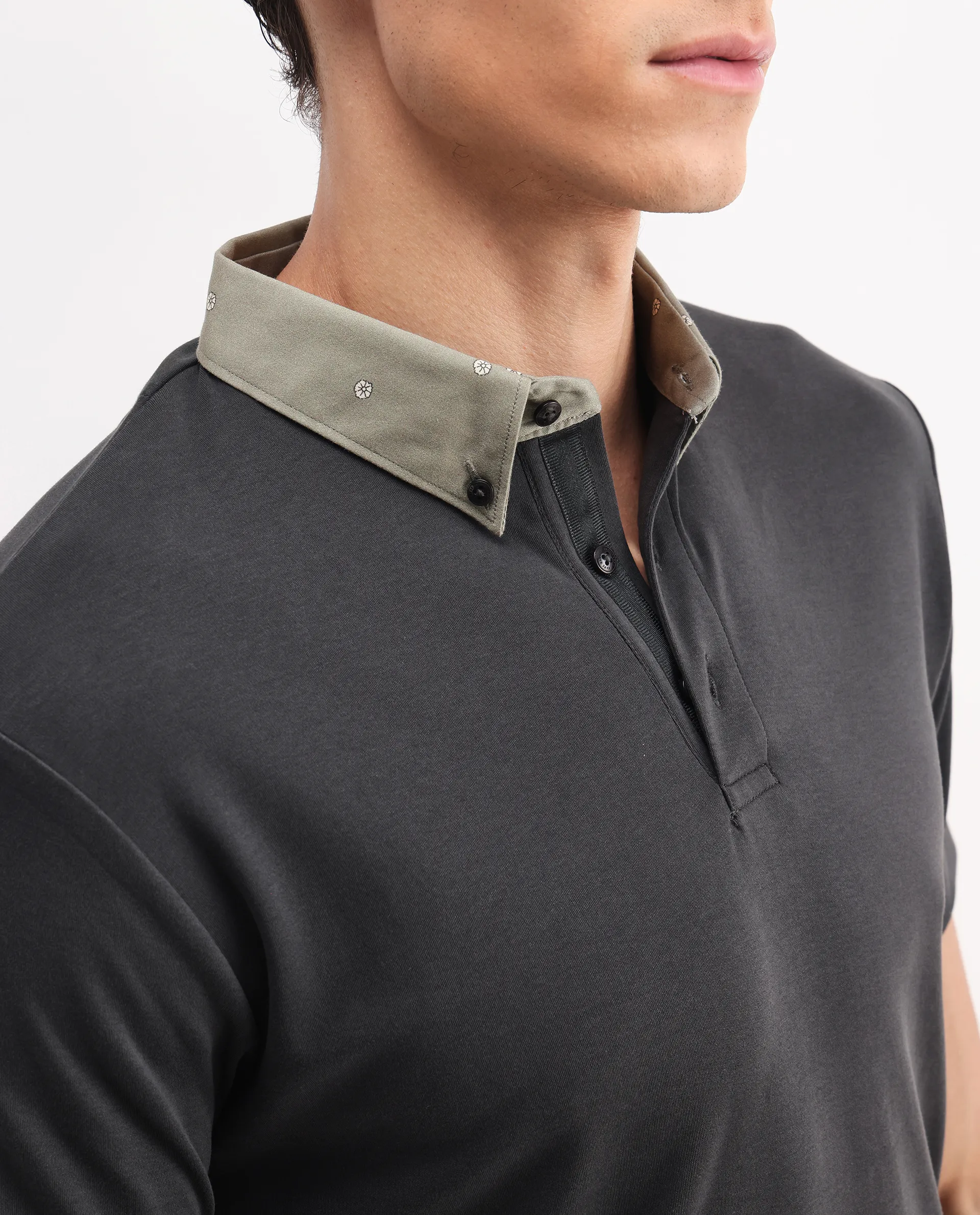 Rare Rabbit Men's Ringer-1 Olive Cotton Printed Regular Fit Half Sleeve Polo - Image 3