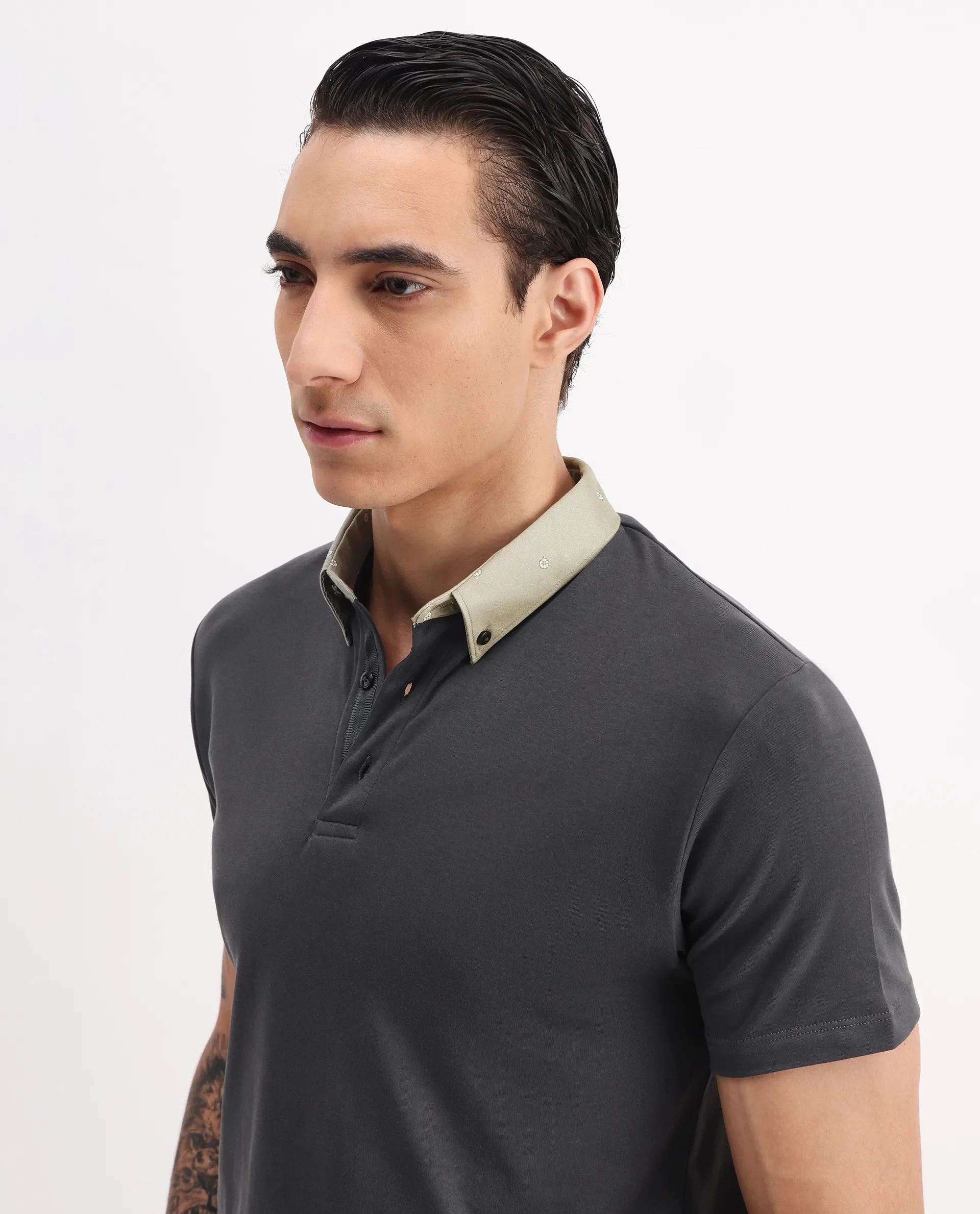 Rare Rabbit Men's Ringer-1 Olive Cotton Printed Regular Fit Half Sleeve Polo - Image 6