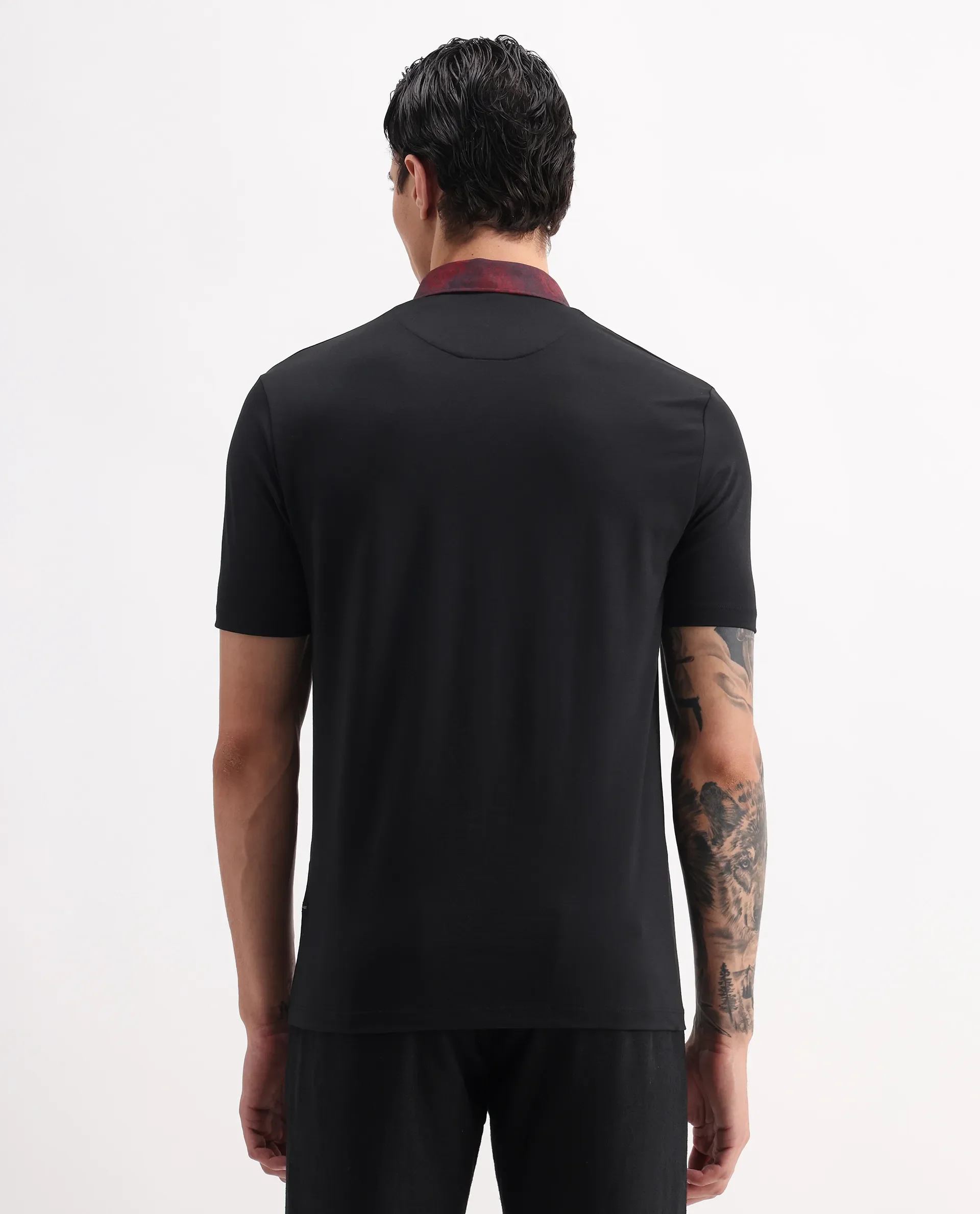Rare Rabbit Men's Ringer-2 Black Cotton Plain Regular Fit Half Sleeve Polo - Image 4