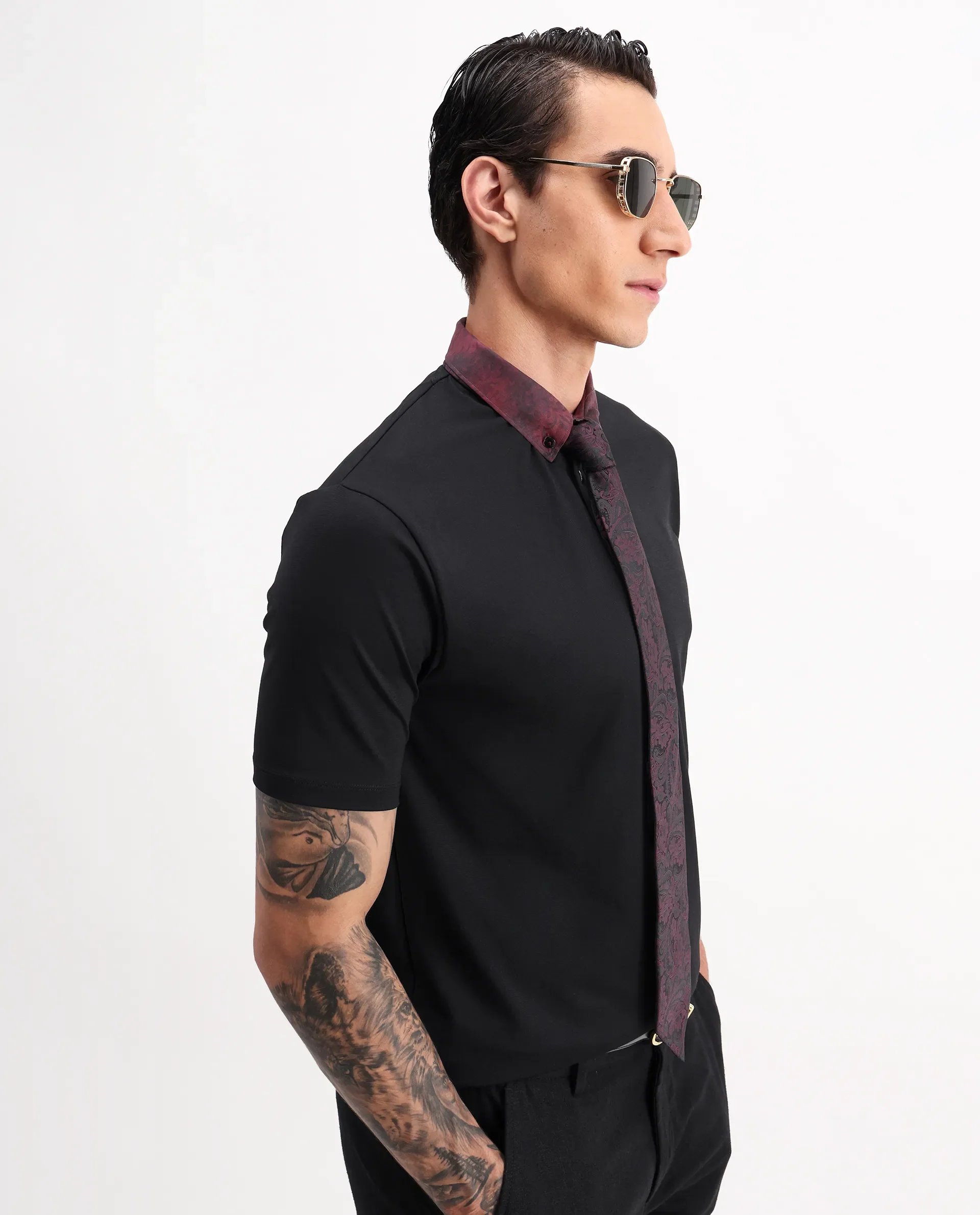 Rare Rabbit Men's Ringer-2 Black Cotton Plain Regular Fit Half Sleeve Polo - Image 5