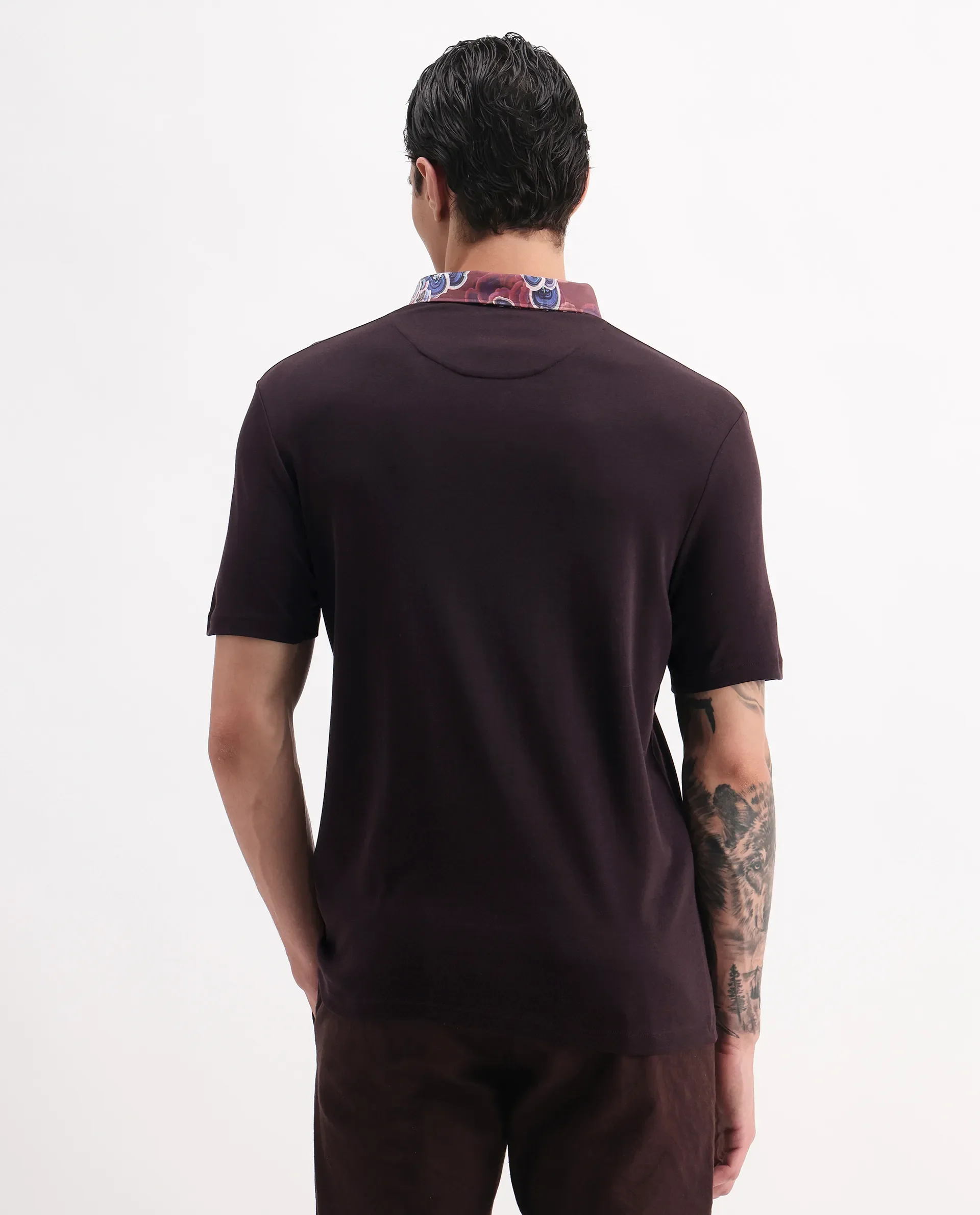 Rare Rabbit Men's Ringer 2 Dark Purple Cotton Printed Regular Fit Half Sleeve Polo - Image 6
