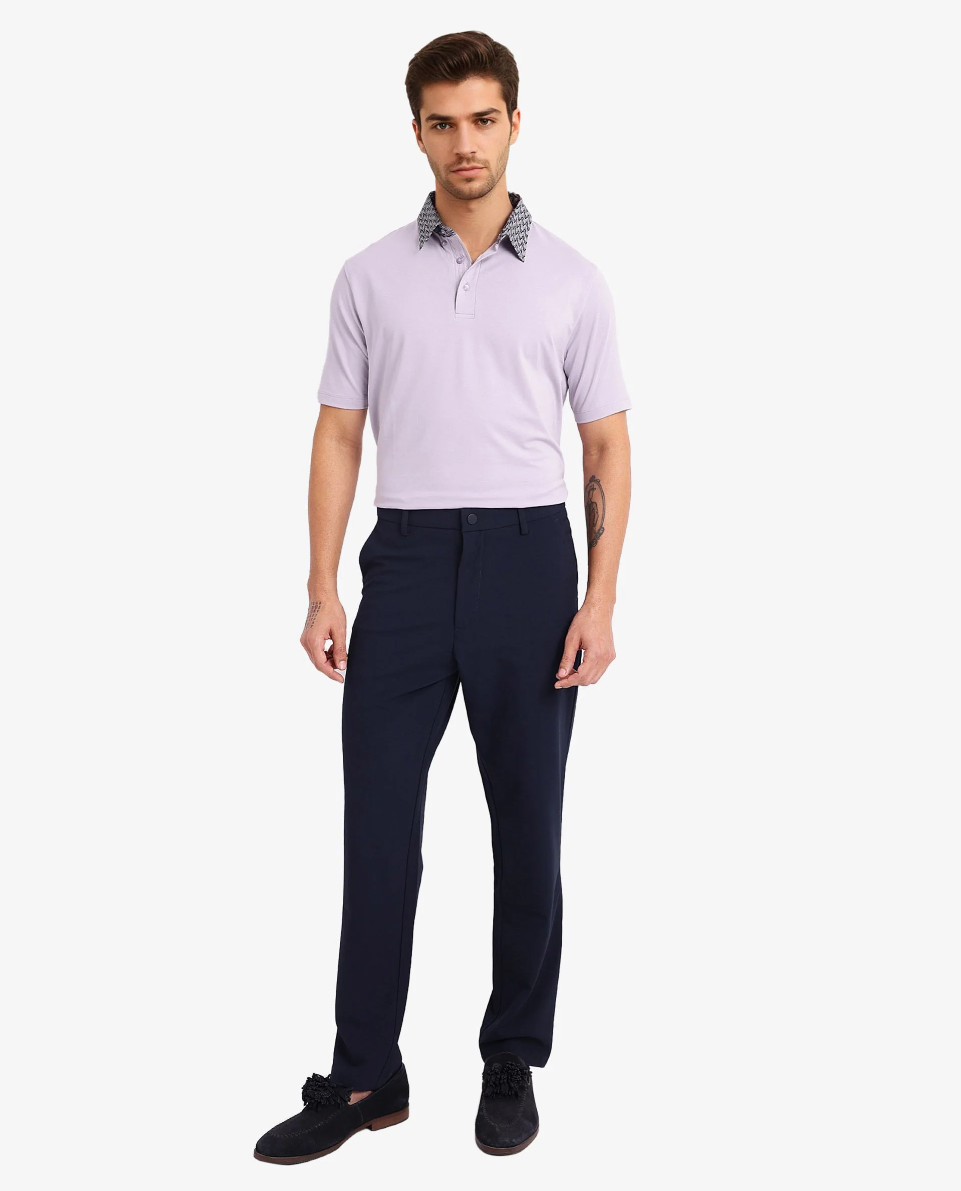 Rare Rabbit Men's Ringer-2 Dusky Purple Cotton Plain Regular Fit Half Sleeve Polo - Image 3