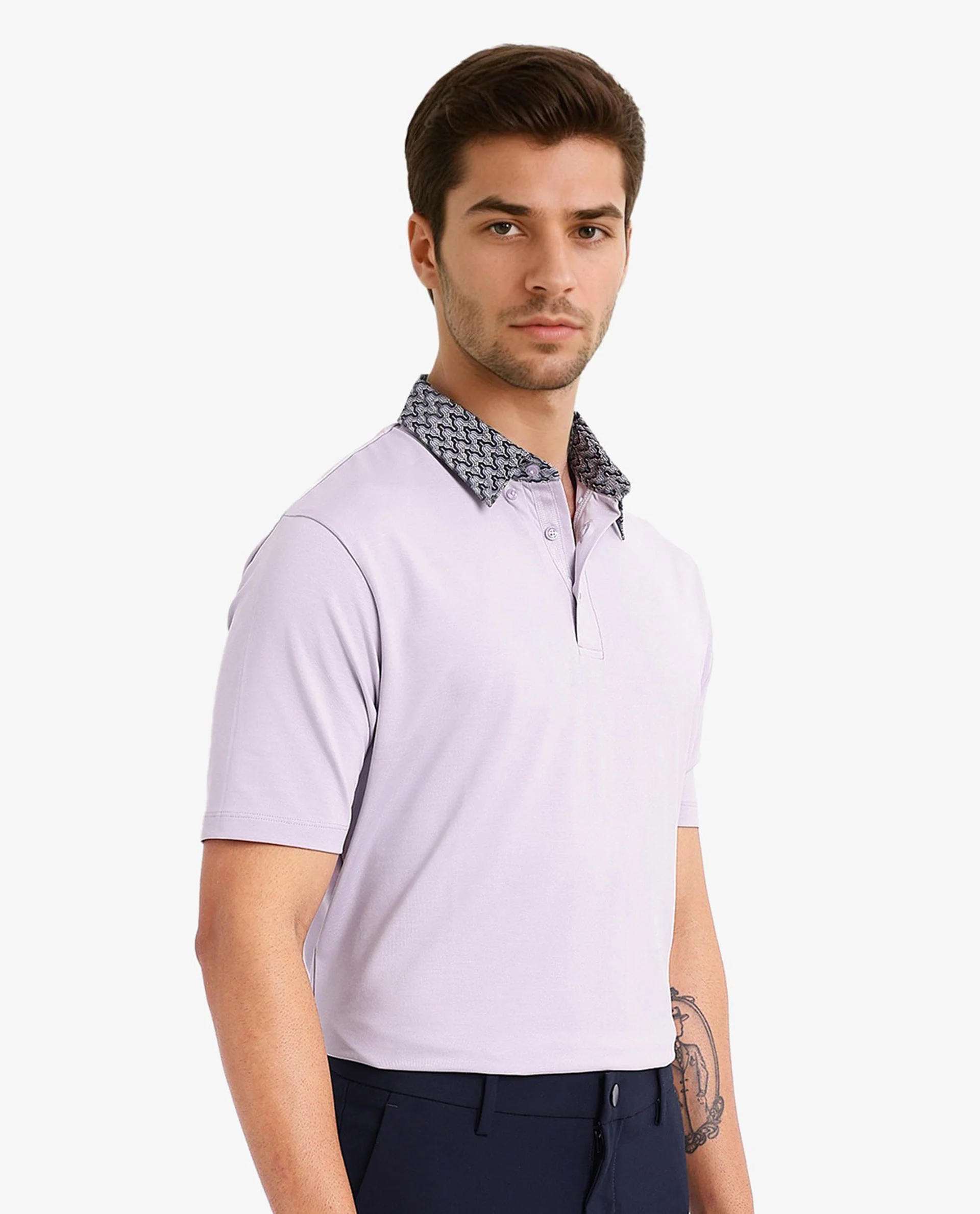 Rare Rabbit Men's Ringer-2 Dusky Purple Cotton Plain Regular Fit Half Sleeve Polo - Image 7