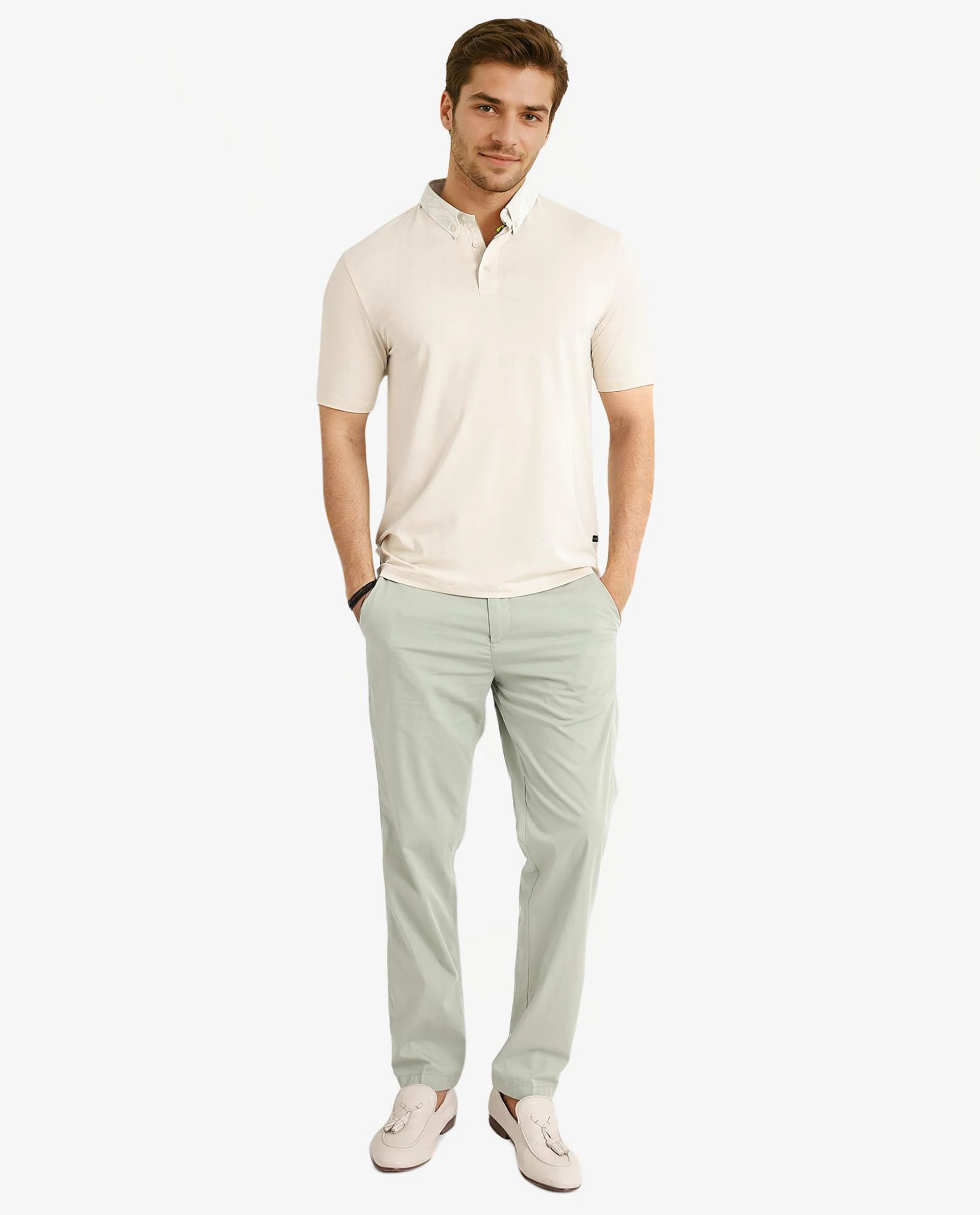 Rare Rabbit Men's Ringer-2 Off White Cotton Plain Regular Fit Half Sleeve Polo - Image 2