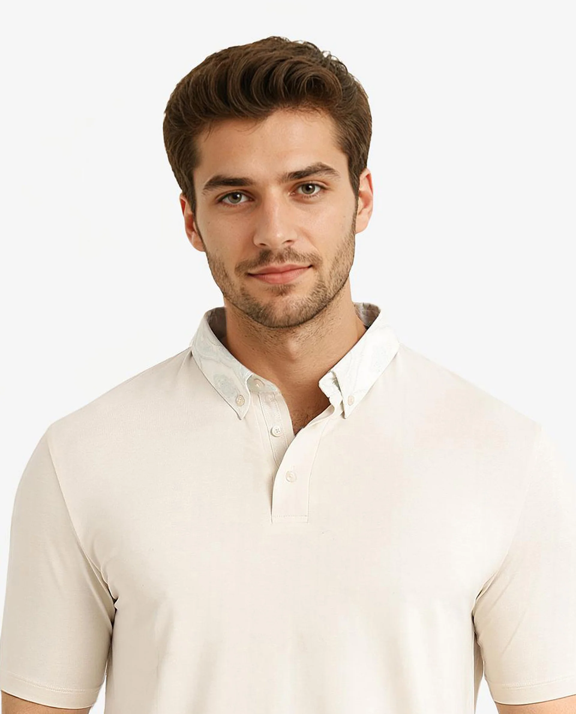 Rare Rabbit Men's Ringer-2 Off White Cotton Plain Regular Fit Half Sleeve Polo - Image 3