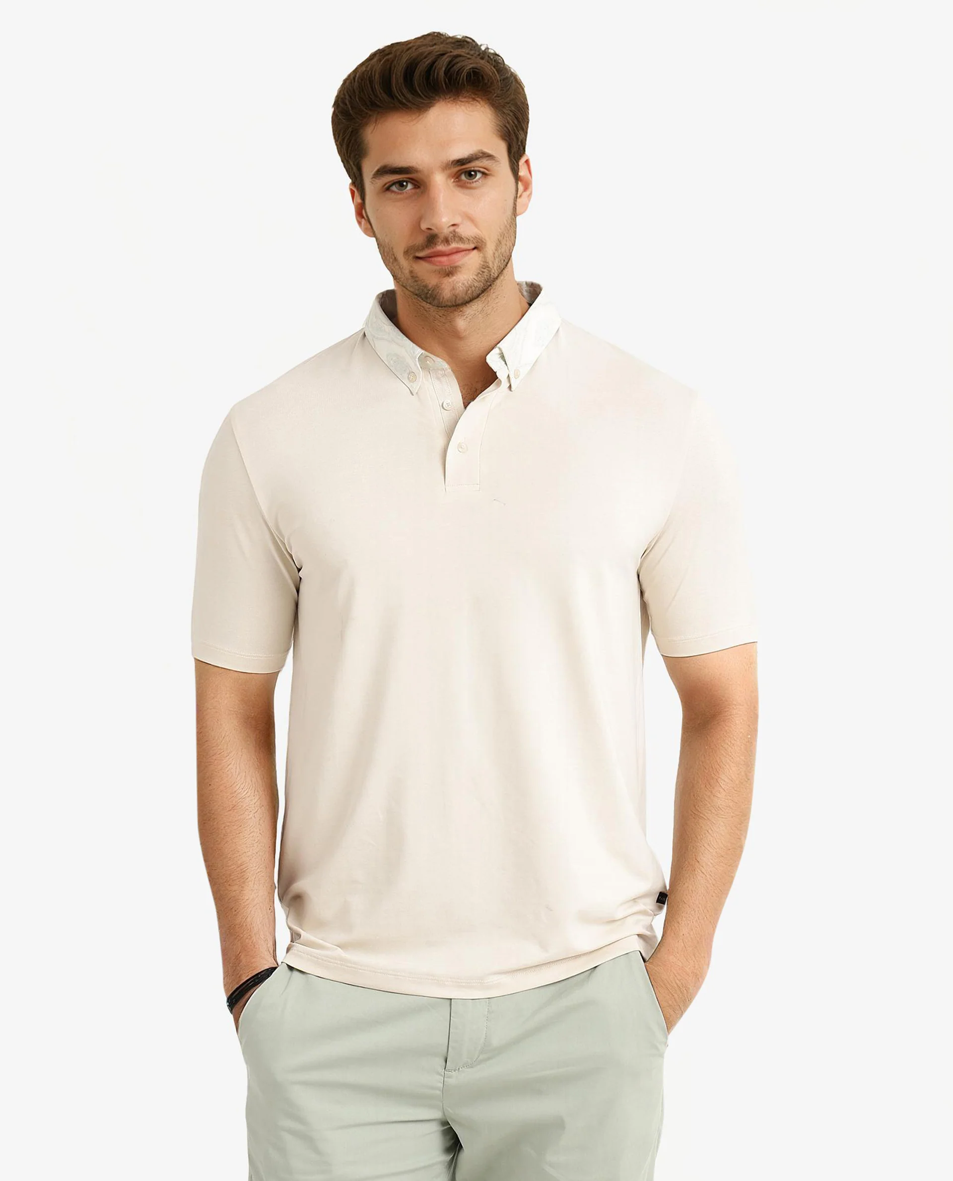 Rare Rabbit Men's Ringer-2 Off White Cotton Plain Regular Fit Half Sleeve Polo - Image 4