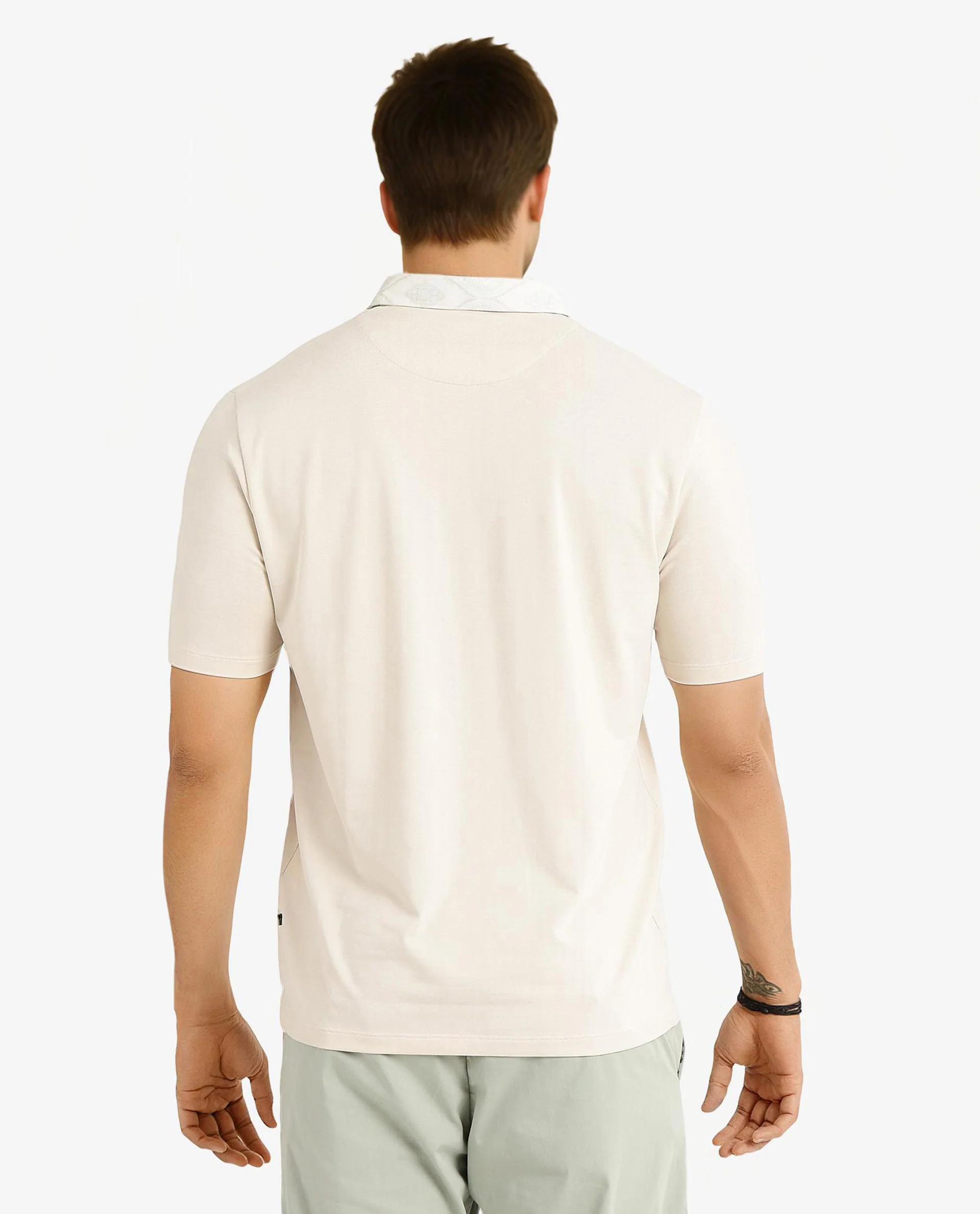 Rare Rabbit Men's Ringer-2 Off White Cotton Plain Regular Fit Half Sleeve Polo - Image 5