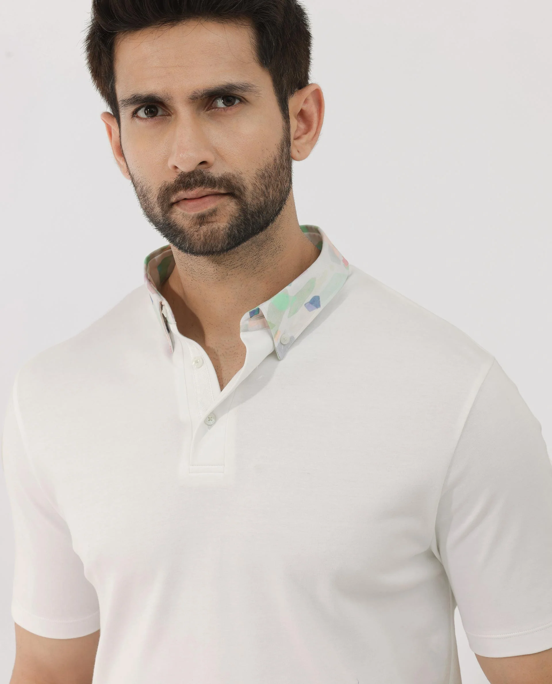 Rare Rabbit Men's Ringer2 White Cotton Printed Regular Fit Half Sleeve Polo - Image 2