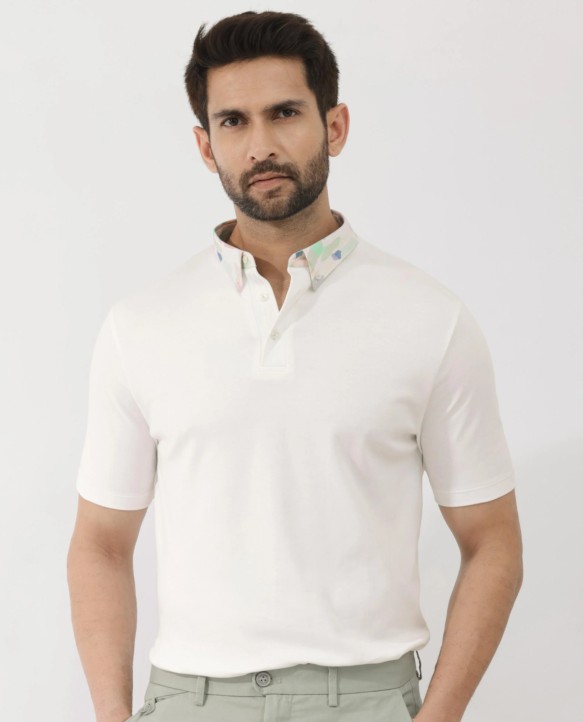 Rare Rabbit Men's Ringer2 White Cotton Printed Regular Fit Half Sleeve Polo - Image 4