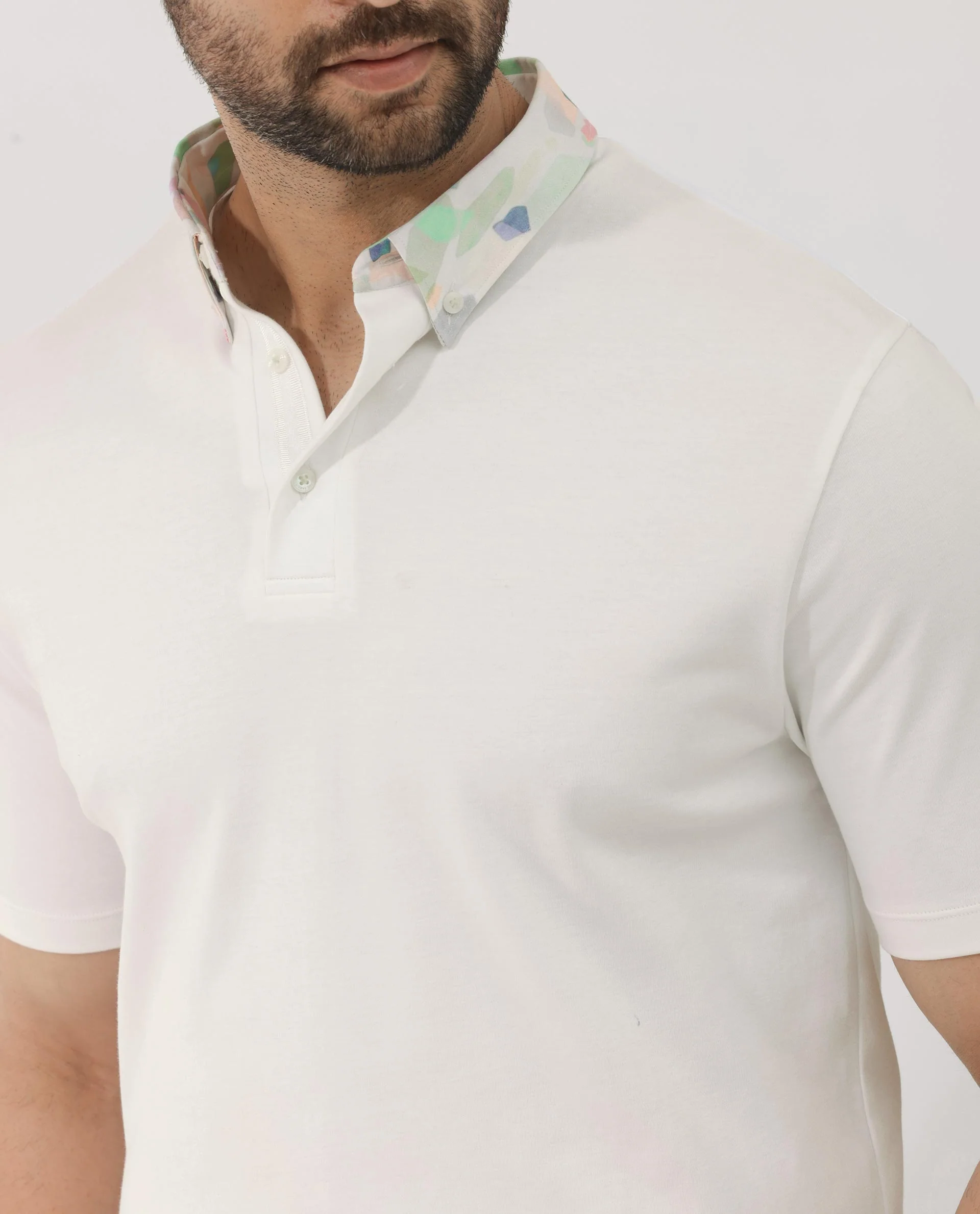 Rare Rabbit Men's Ringer2 White Cotton Printed Regular Fit Half Sleeve Polo - Image 6