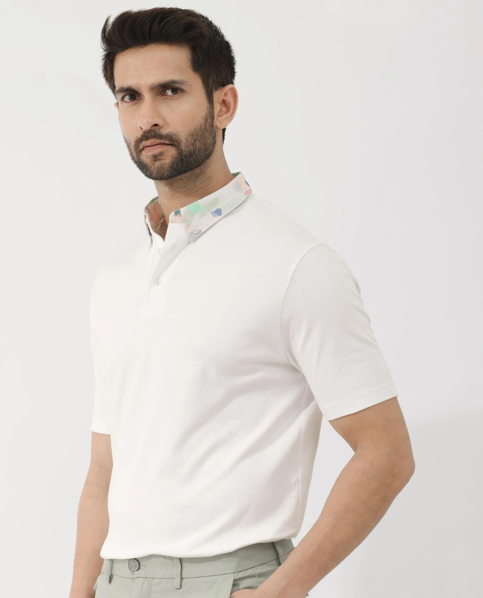 Rare Rabbit Men's Ringer2 White Cotton Printed Regular Fit Half Sleeve Polo - Image 8