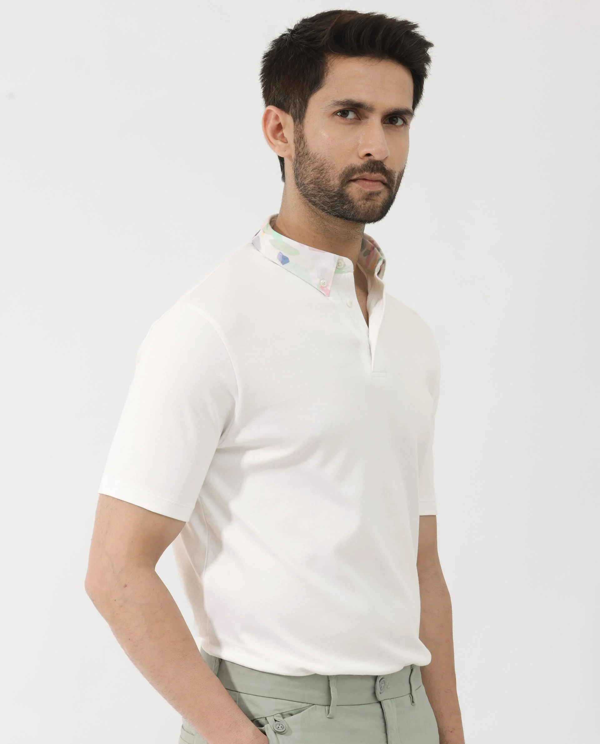 Rare Rabbit Men's Ringer2 White Cotton Printed Regular Fit Half Sleeve Polo - Image 9