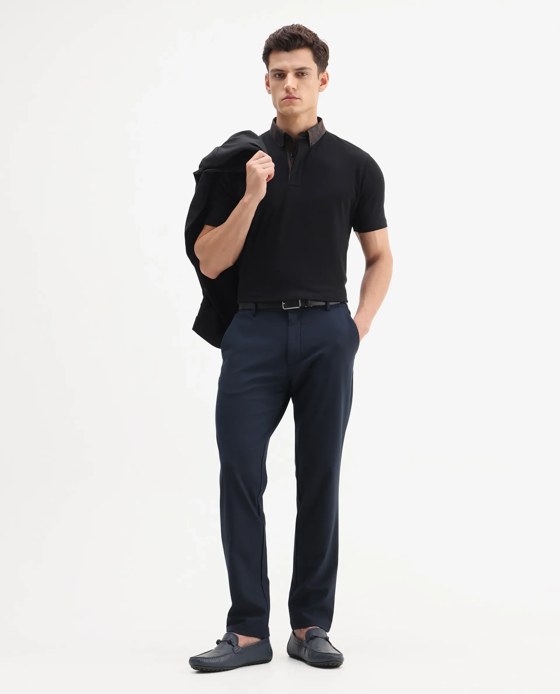 Rare Rabbit Men's Ringer-A25 Black Cotton Plain Regular Fit Half Sleeve Polo - Image 2