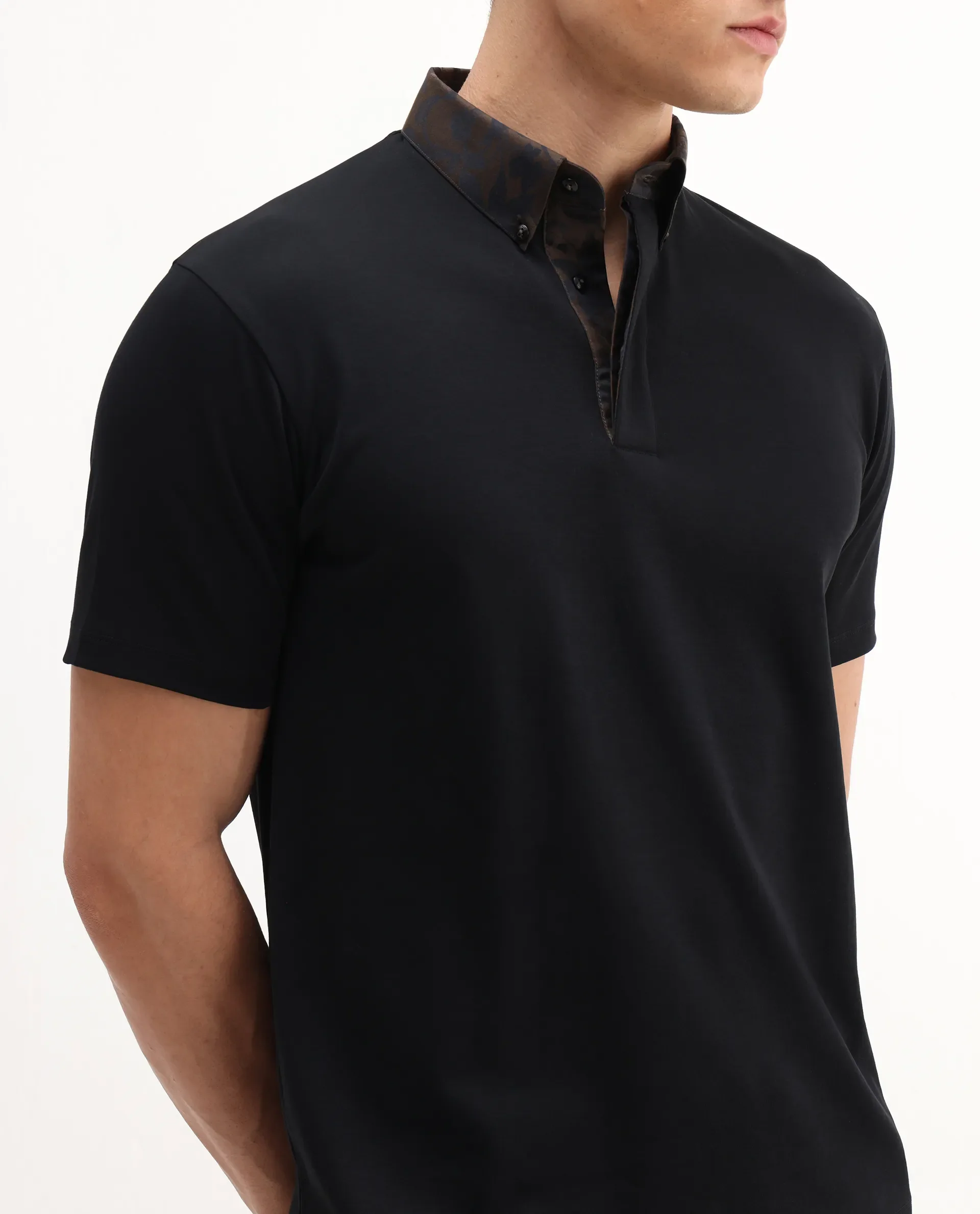 Rare Rabbit Men's Ringer-A25 Black Cotton Plain Regular Fit Half Sleeve Polo - Image 3