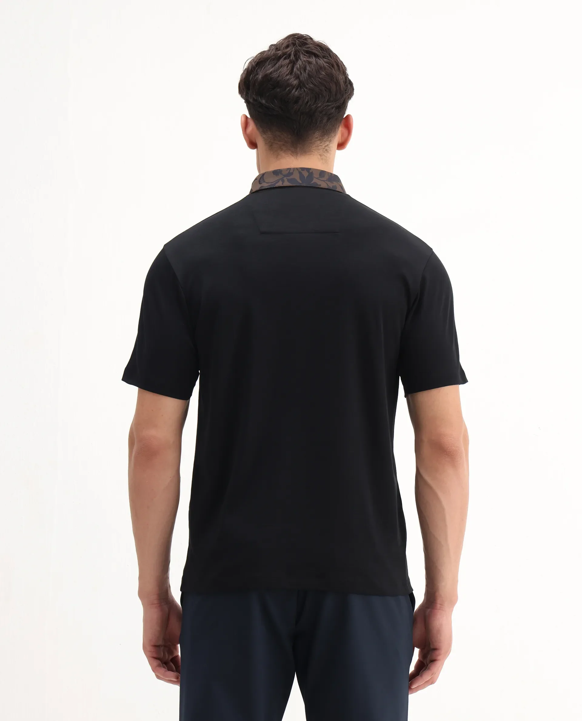 Rare Rabbit Men's Ringer-A25 Black Cotton Plain Regular Fit Half Sleeve Polo - Image 7