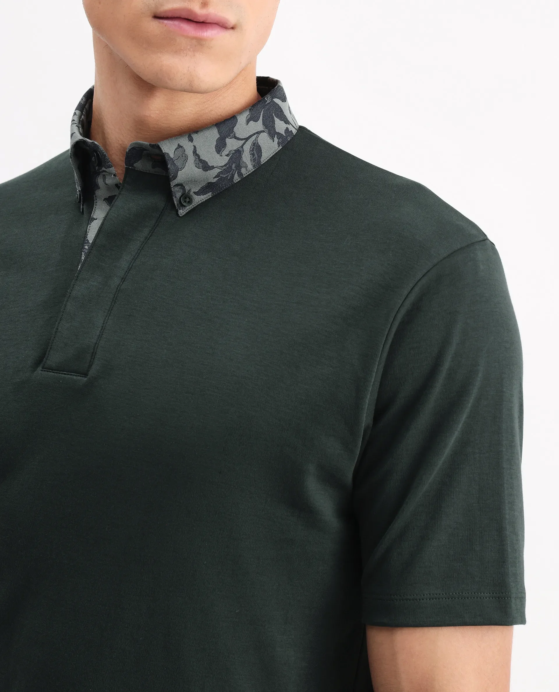 Rare Rabbit Men's Ringer-A25 Dark Green Cotton Plain Regular Fit Half Sleeve Polo - Image 3
