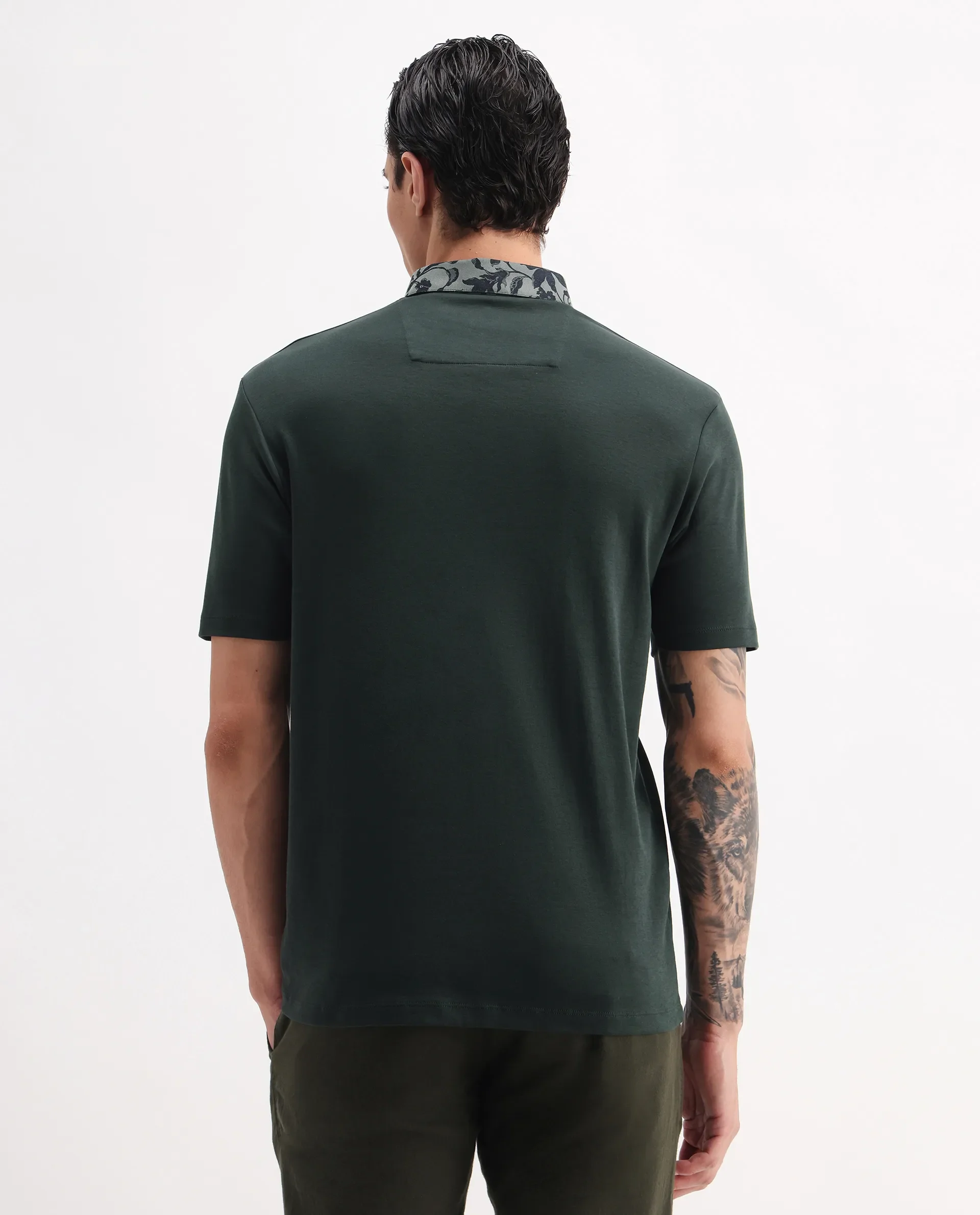 Rare Rabbit Men's Ringer-A25 Dark Green Cotton Plain Regular Fit Half Sleeve Polo - Image 8