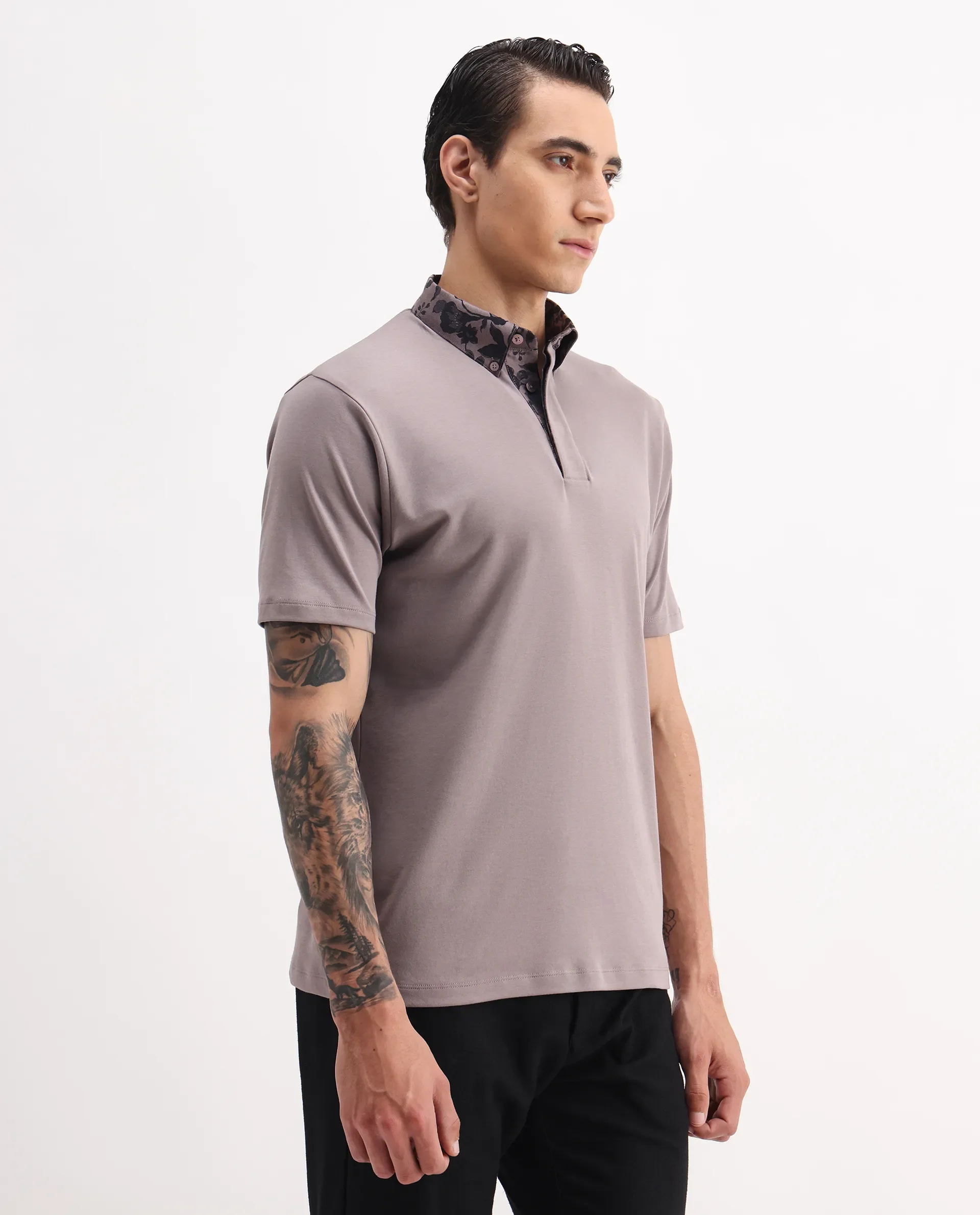 Rare Rabbit Men's Ringer-A25 Dusky Pink Cotton Plain Regular Fit Half Sleeve Polo - Image 5