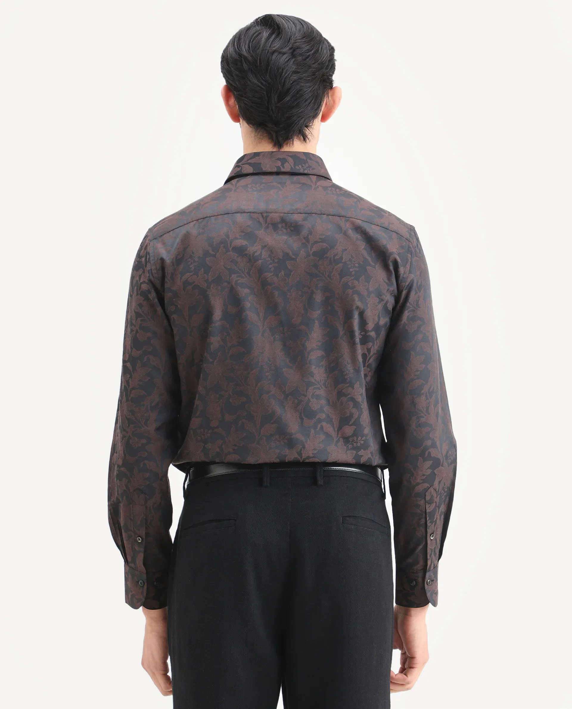 Rare Rabbit Men's Ringer Ls 26 Dark Brown Polyester Blend Fabric Full Sleeve Spread Collar Regular Fit Jacquard Shirt - Image 7