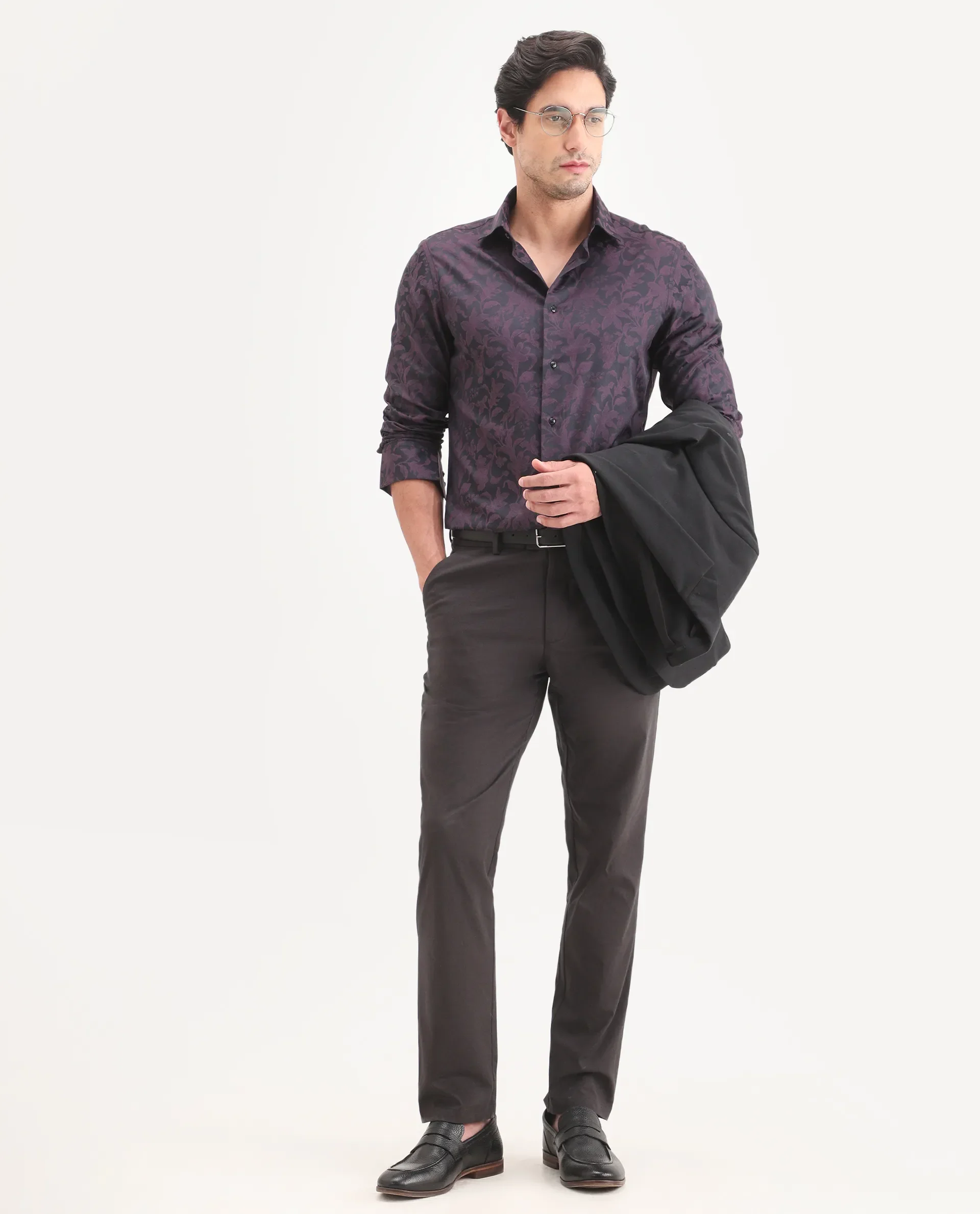 Rare Rabbit Men's Ringer Ls 26 Dark Purple Polyester Blend Fabric Full Sleeve Spread Collar Regular Fit Jacquard Shirt - Image 2