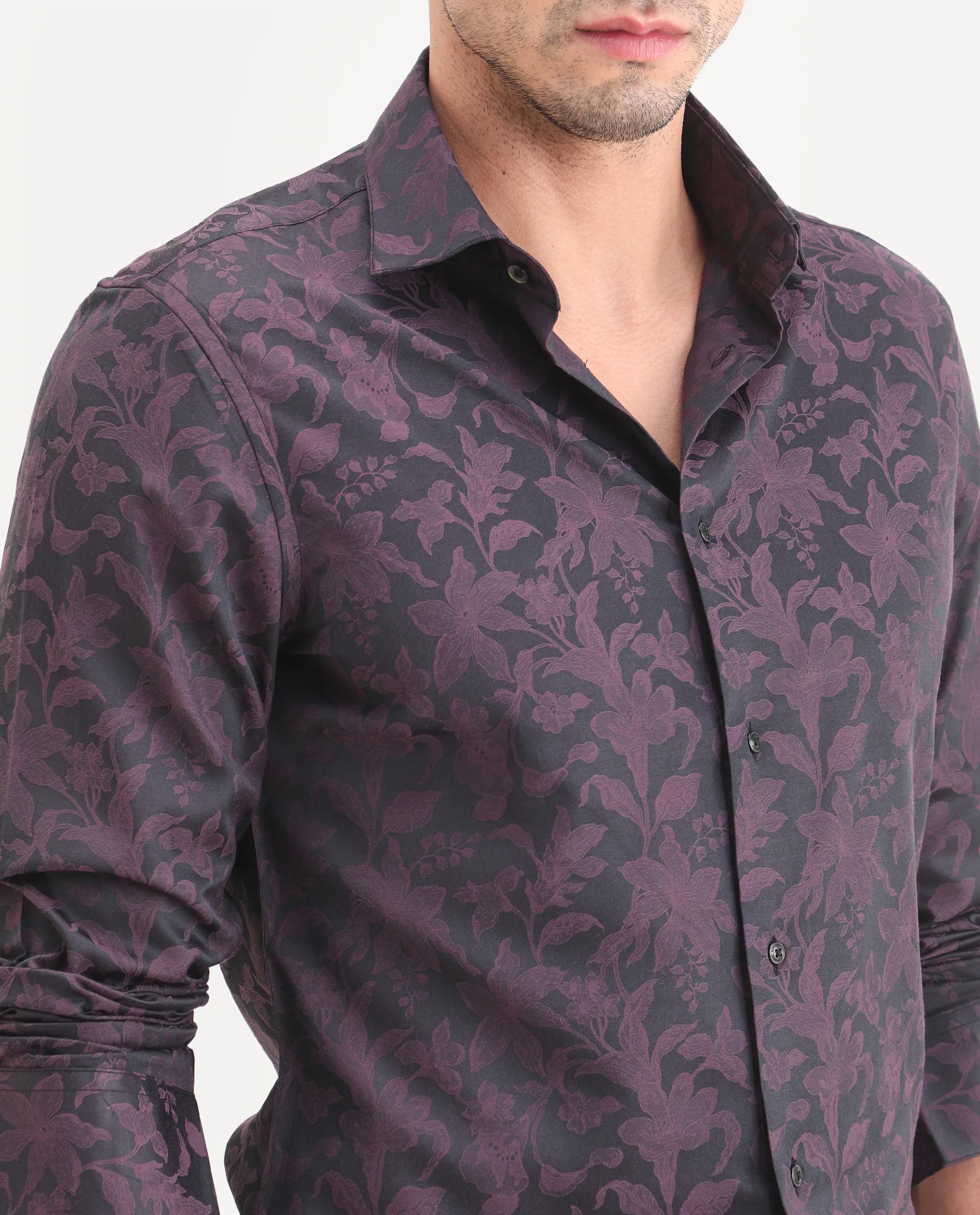 Rare Rabbit Men's Ringer Ls 26 Dark Purple Polyester Blend Fabric Full Sleeve Spread Collar Regular Fit Jacquard Shirt - Image 3