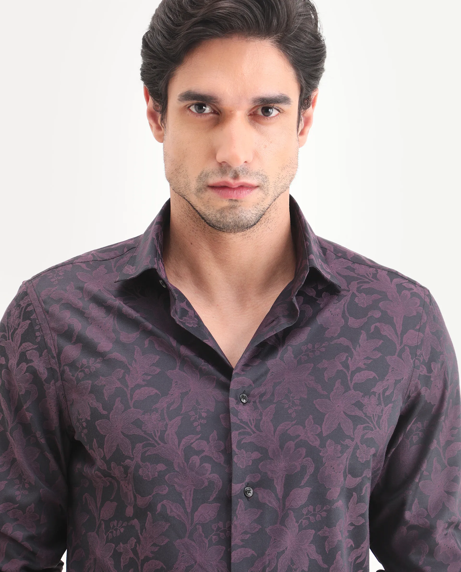 Rare Rabbit Men's Ringer Ls 26 Dark Purple Polyester Blend Fabric Full Sleeve Spread Collar Regular Fit Jacquard Shirt - Image 7