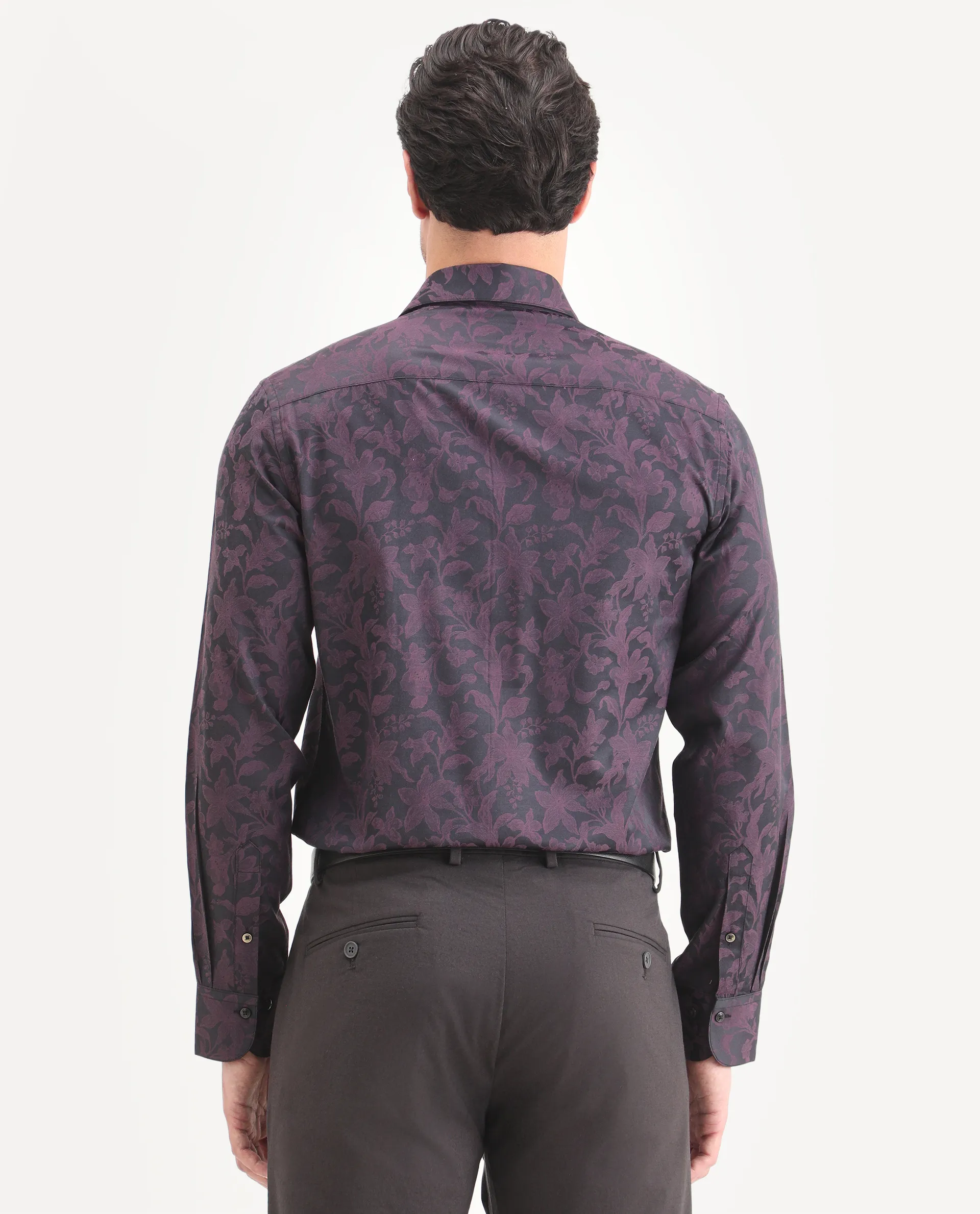 Rare Rabbit Men's Ringer Ls 26 Dark Purple Polyester Blend Fabric Full Sleeve Spread Collar Regular Fit Jacquard Shirt - Image 8