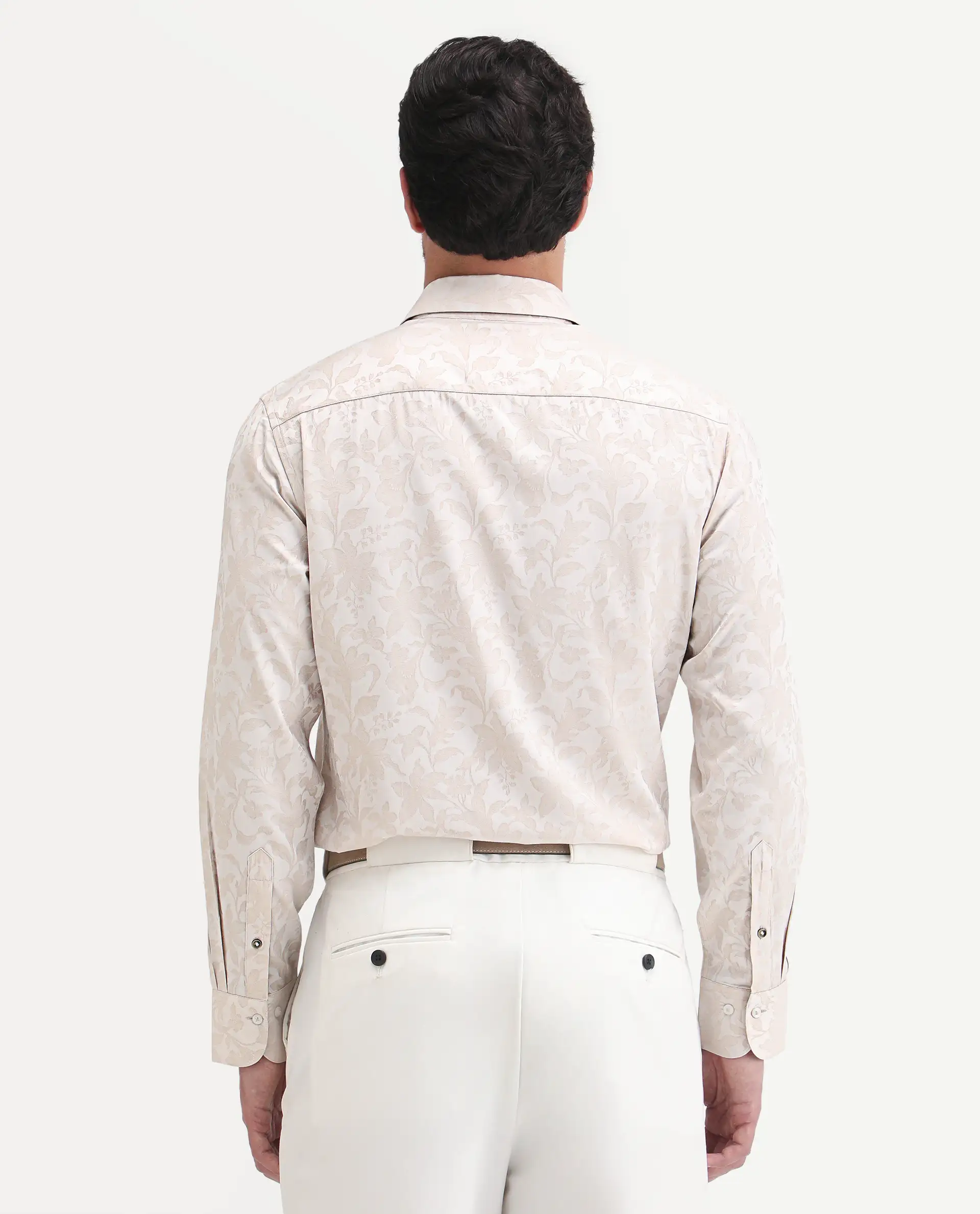 Rare Rabbit Men's Ringer Ls 26 Light Beige Polyester Blend Fabric Full Sleeve Spread Collar Regular Fit Jacquard Shirt - Image 7