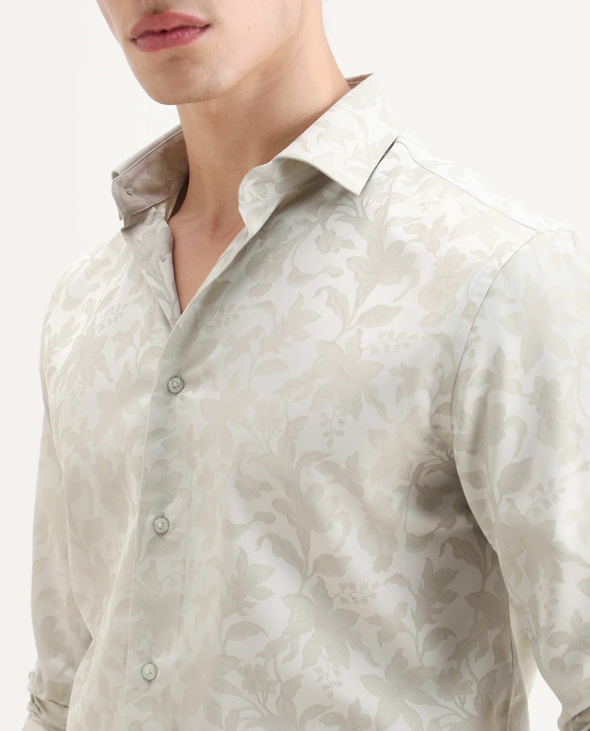 Rare Rabbit Men's Ringer Ls 26 Pastel Green Polyester Blend Fabric Full Sleeve Spread Collar Regular Fit Jacquard Shirt - Image 3
