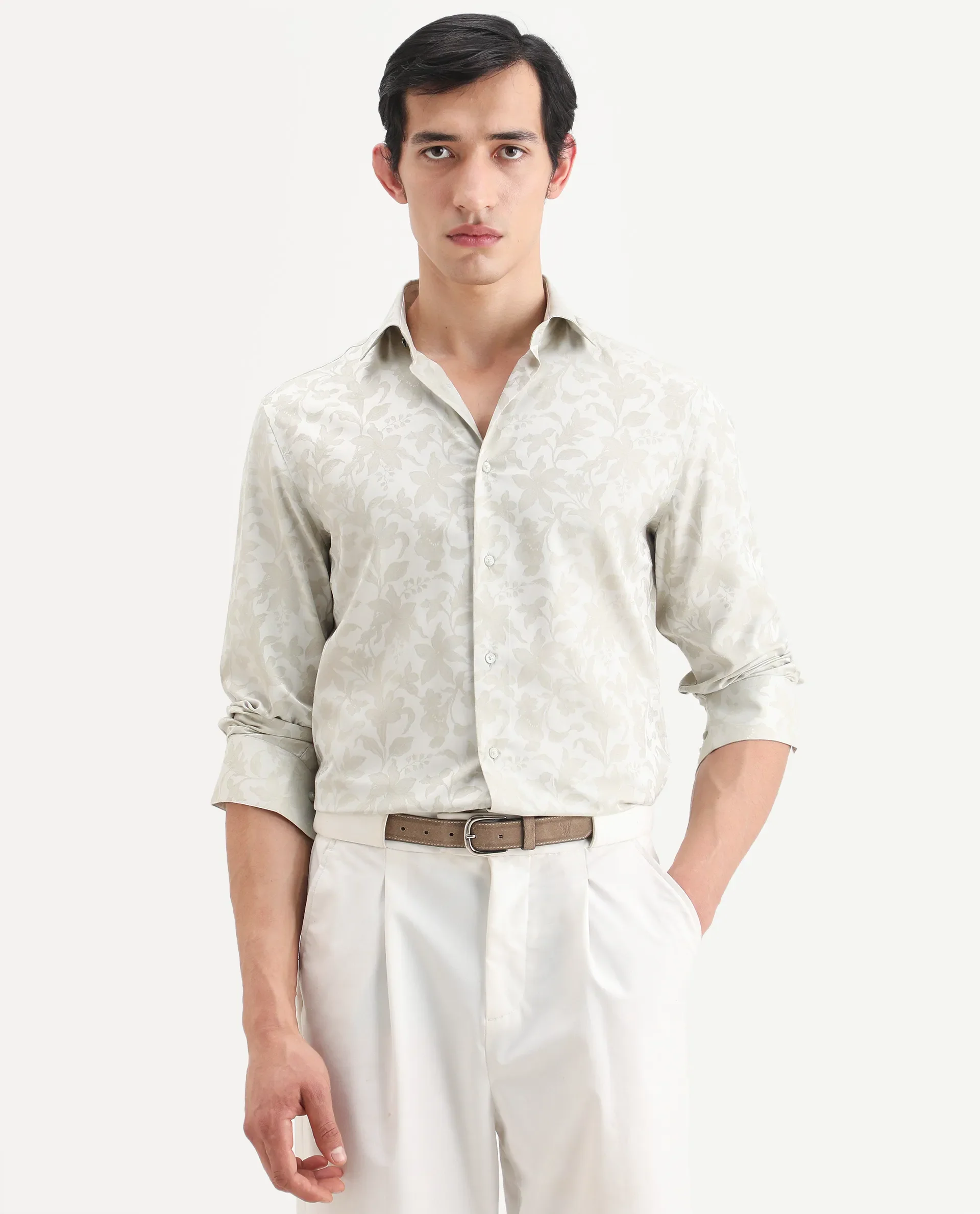 Rare Rabbit Men's Ringer Ls 26 Pastel Green Polyester Blend Fabric Full Sleeve Spread Collar Regular Fit Jacquard Shirt - Image 4