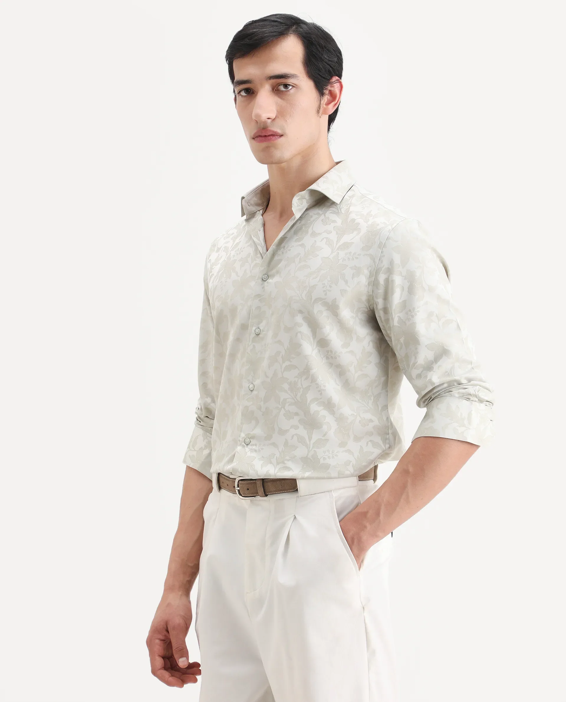 Rare Rabbit Men's Ringer Ls 26 Pastel Green Polyester Blend Fabric Full Sleeve Spread Collar Regular Fit Jacquard Shirt - Image 5