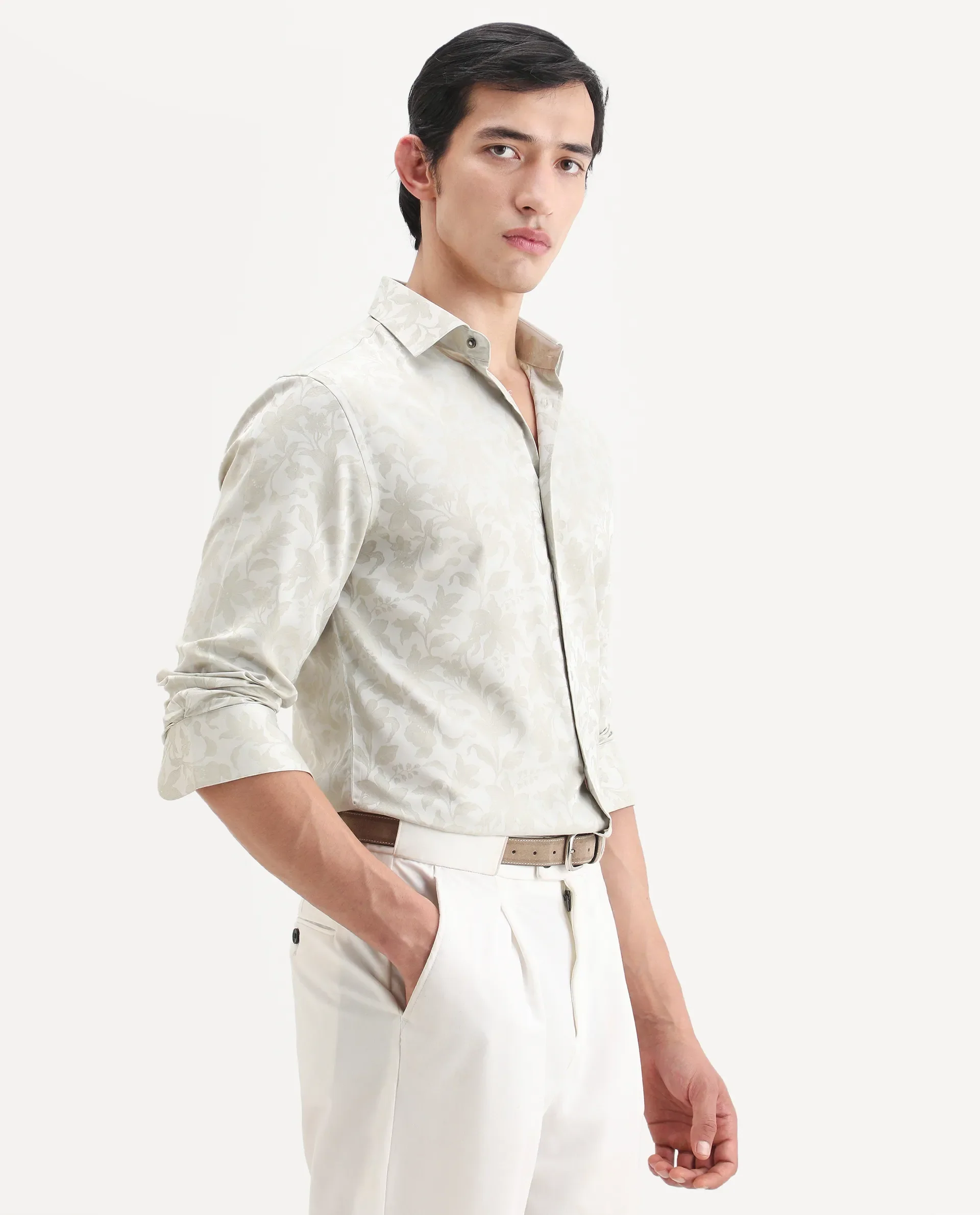 Rare Rabbit Men's Ringer Ls 26 Pastel Green Polyester Blend Fabric Full Sleeve Spread Collar Regular Fit Jacquard Shirt - Image 6