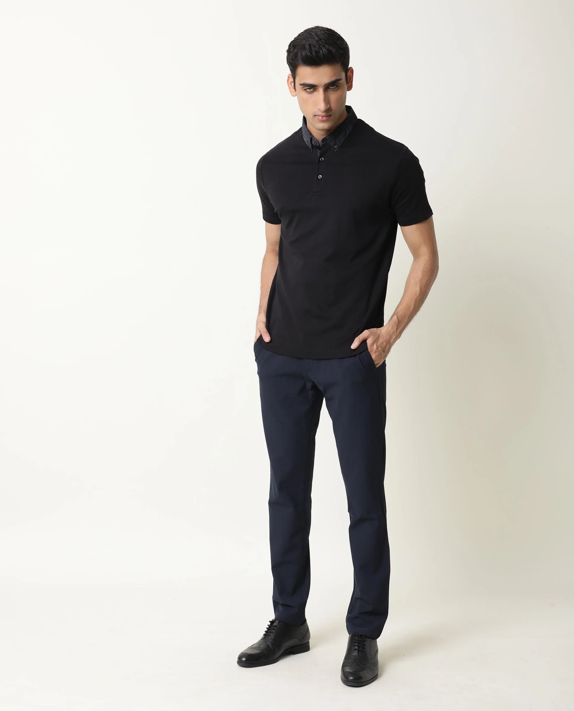 Rare Rabbit Men's Ringer Black Cotton Printed Regular Fit Half Sleeve Polo - Image 2