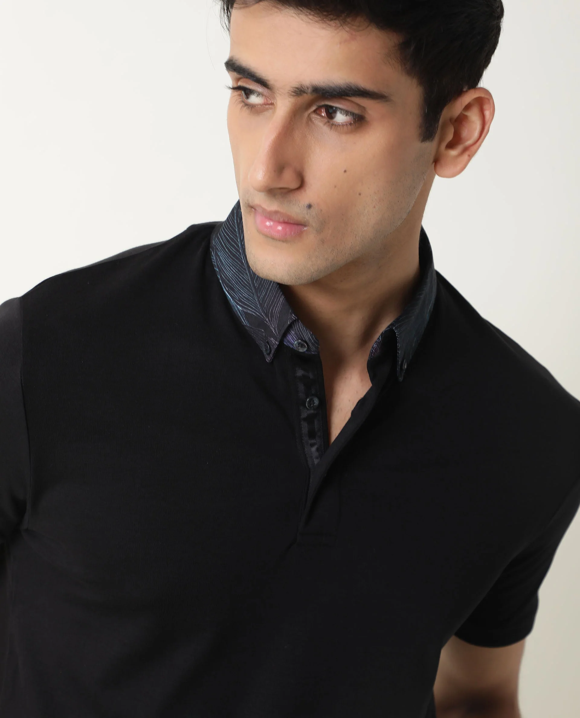 Rare Rabbit Men's Ringer Black Cotton Printed Regular Fit Half Sleeve Polo - Image 7