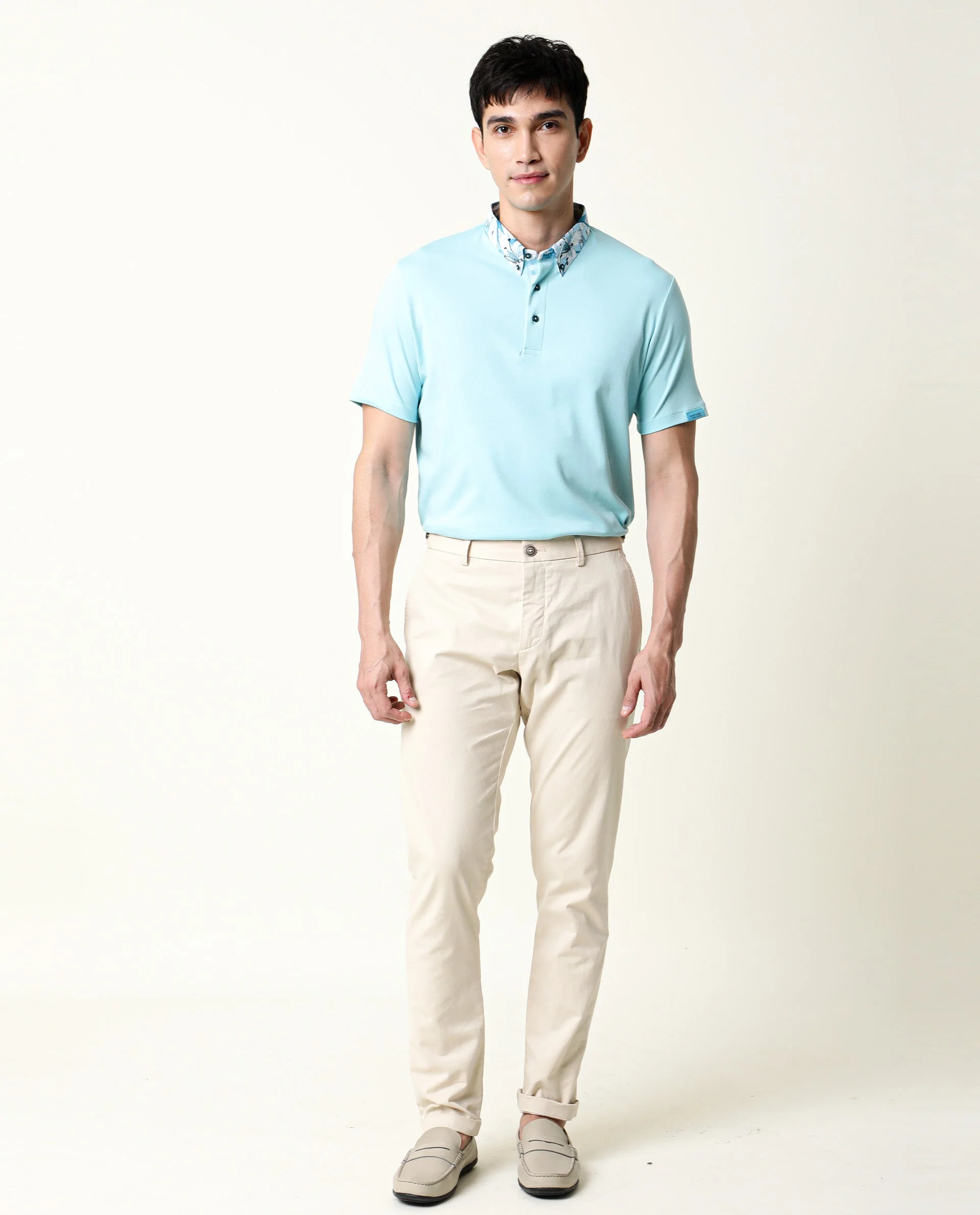 Rare Rabbit Men's Ringer Turq Cotton Printed Regular Fit Half Sleeve Polo - Image 2
