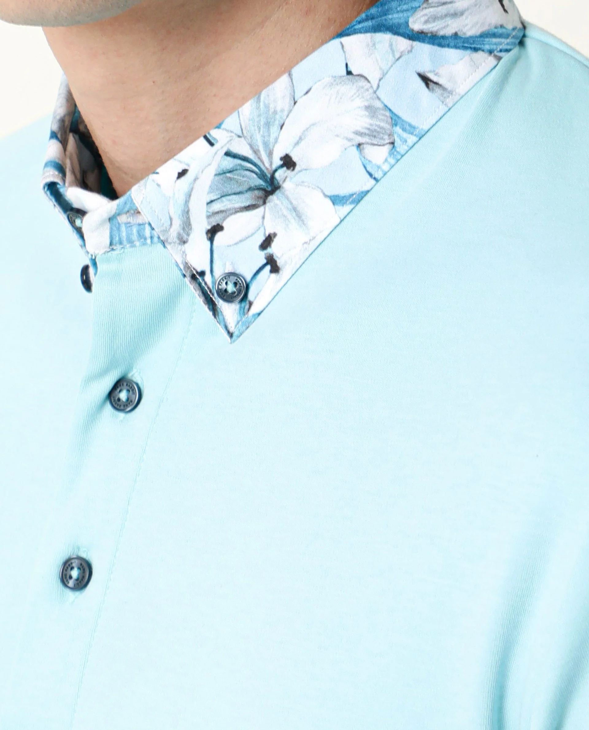 Rare Rabbit Men's Ringer Turq Cotton Printed Regular Fit Half Sleeve Polo - Image 4