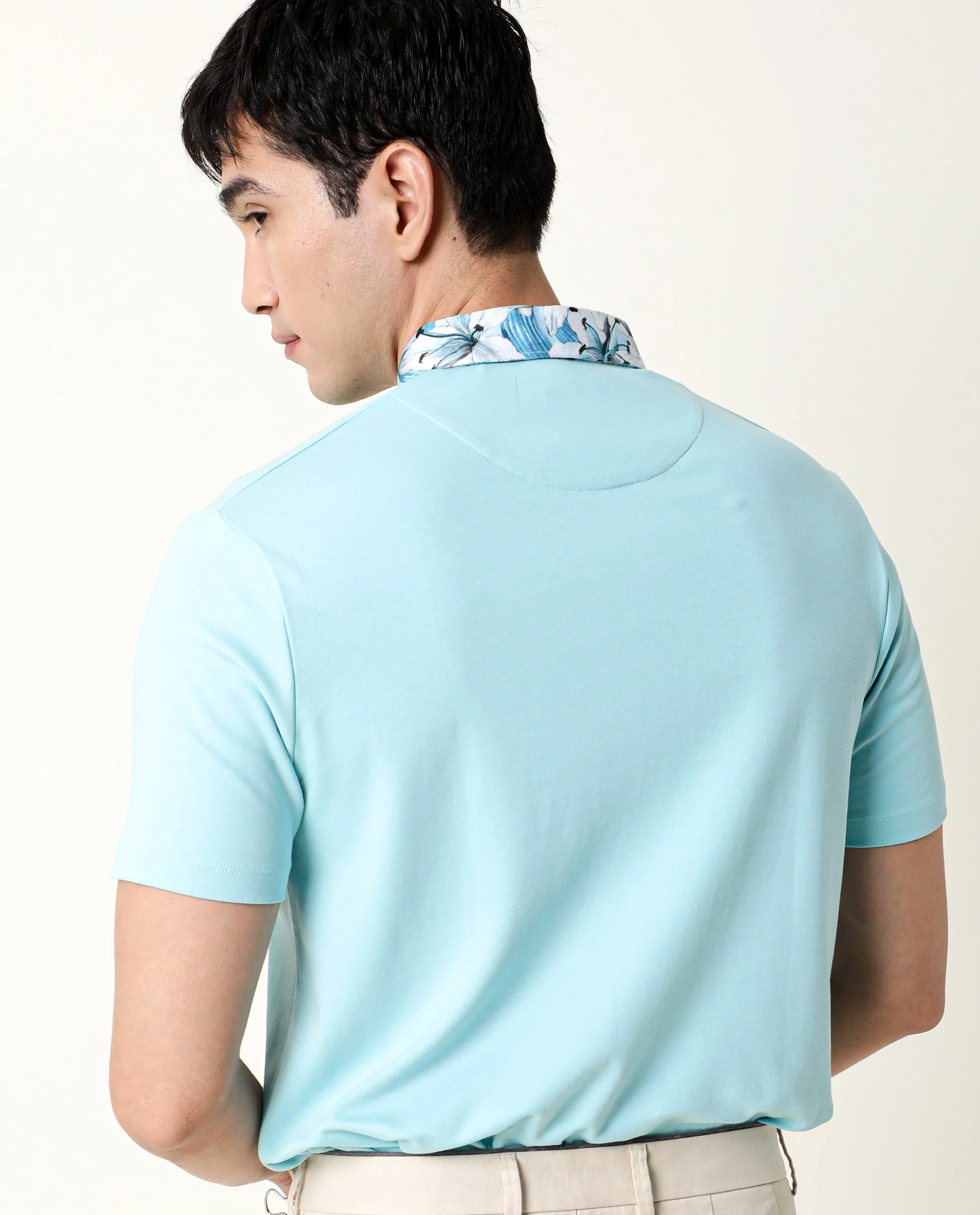 Rare Rabbit Men's Ringer Turq Cotton Printed Regular Fit Half Sleeve Polo - Image 6
