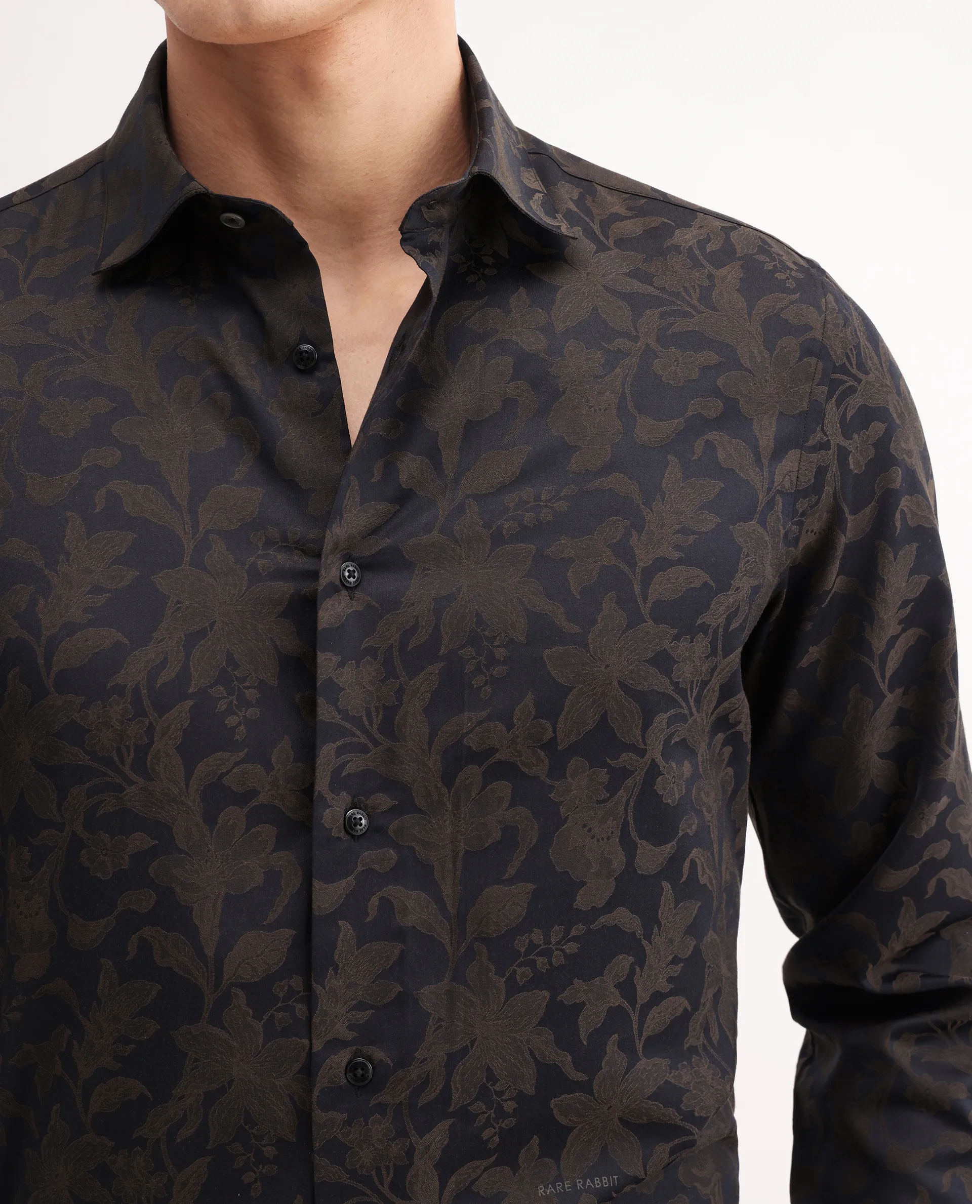 Rare Rabbit Men's Ringer-S Black Cotton Jacquard Regular Fit Full Sleeve Collared Shirt - Image 4