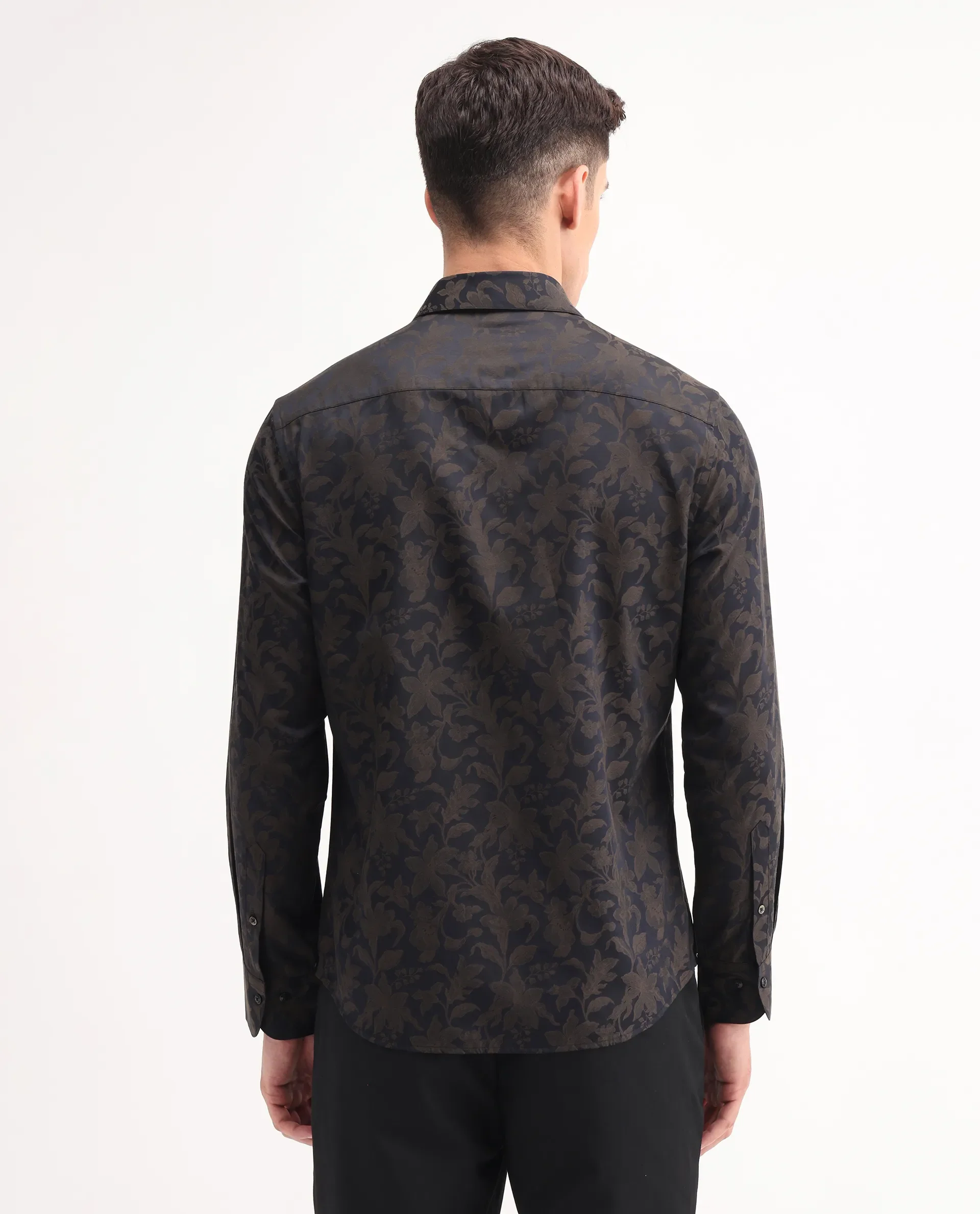 Rare Rabbit Men's Ringer-S Black Cotton Jacquard Regular Fit Full Sleeve Collared Shirt - Image 7