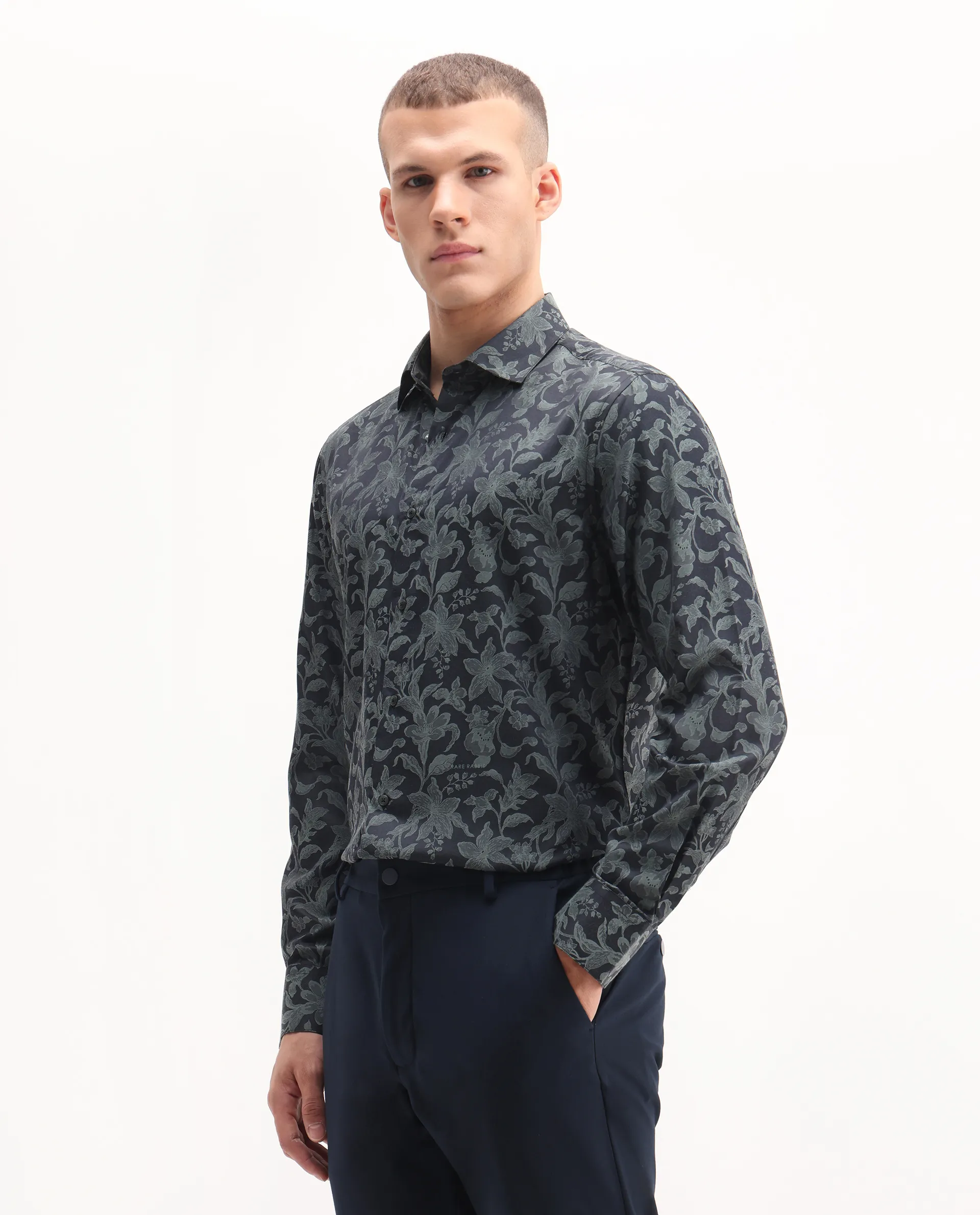 Rare Rabbit Men's Ringer-S Dusky Green Cotton Jacquard Regular Fit Full Sleeve Collared Shirt - Image 5