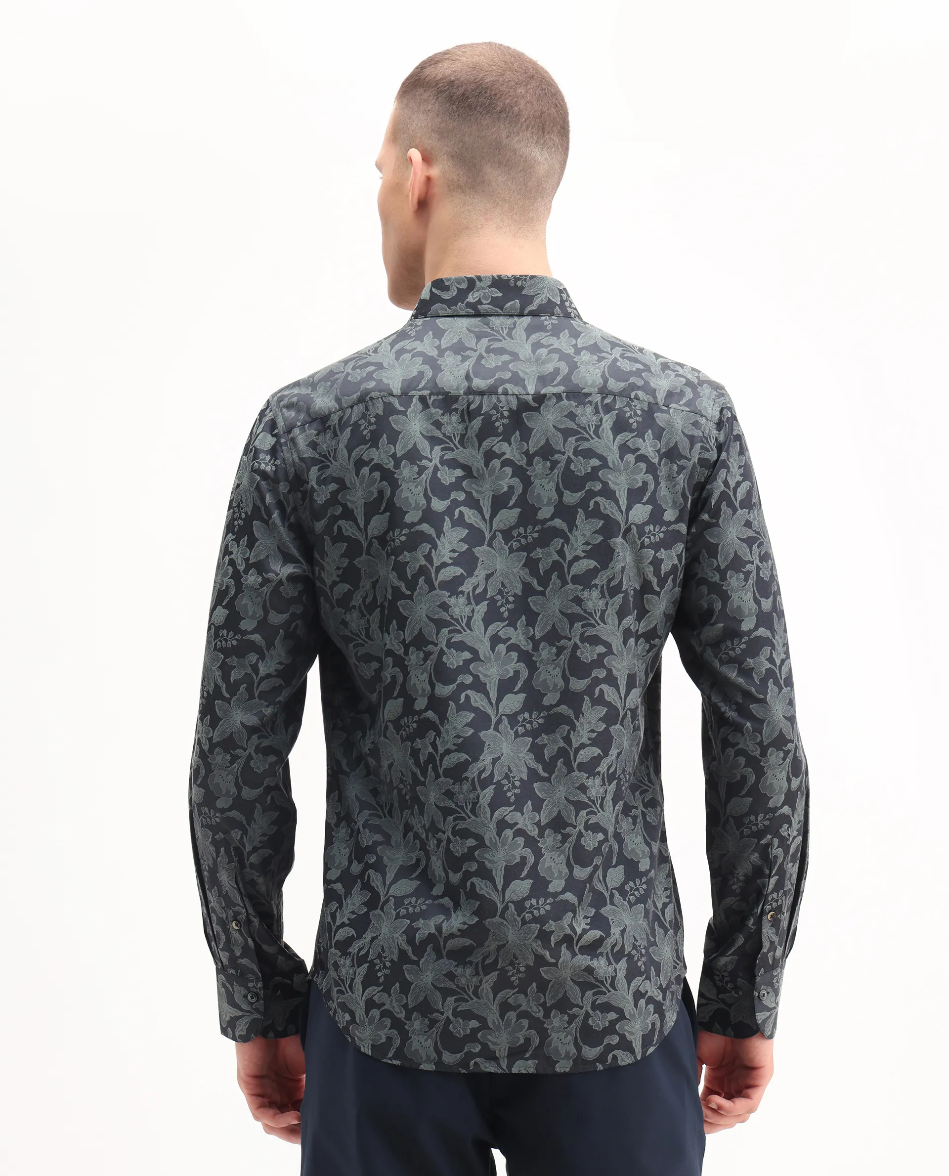 Rare Rabbit Men's Ringer-S Dusky Green Cotton Jacquard Regular Fit Full Sleeve Collared Shirt - Image 7