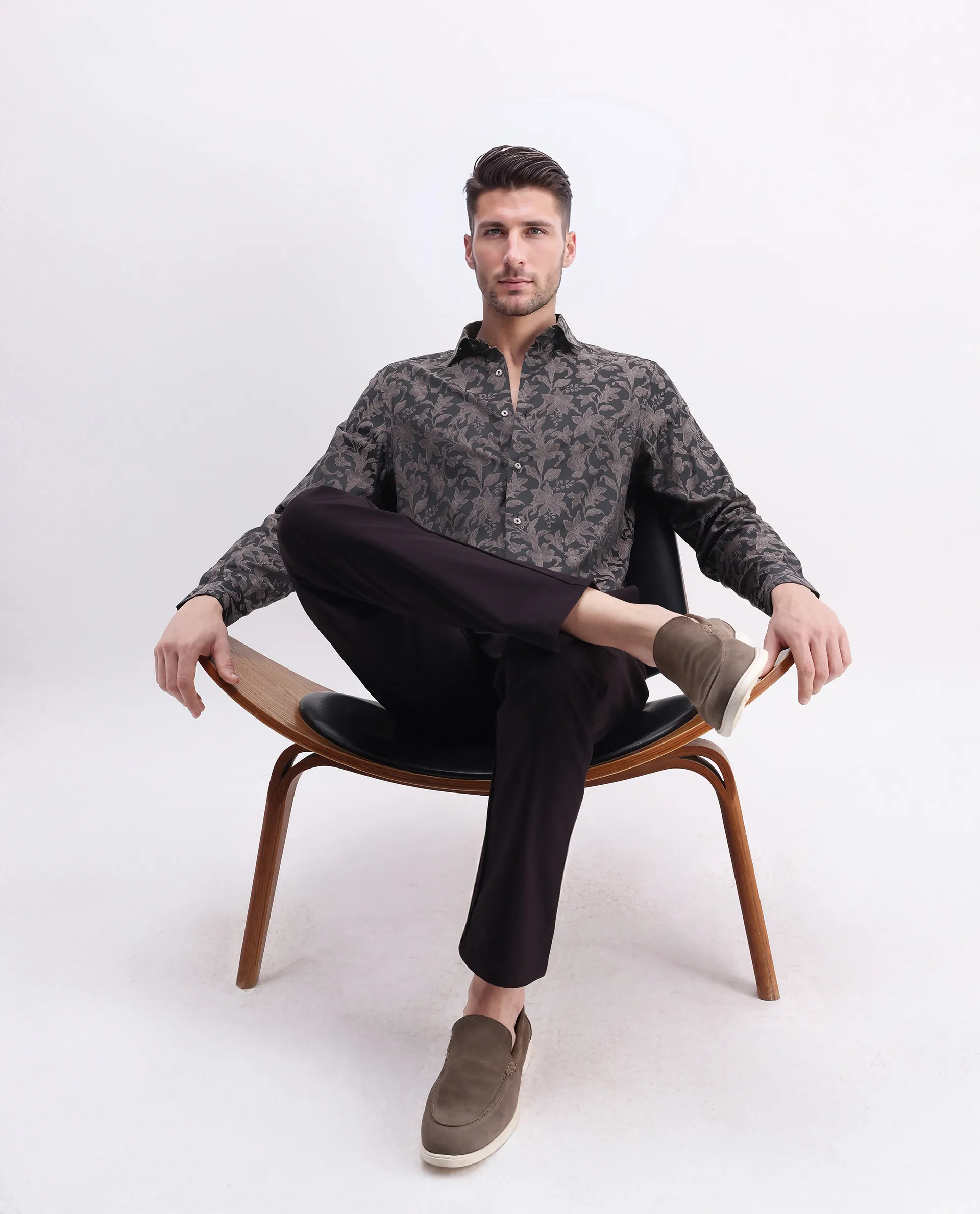 Rare Rabbit Men's Ringer-S Dusky Pink Cotton Jacquard Regular Fit Full Sleeve Collared Shirt - Image 2