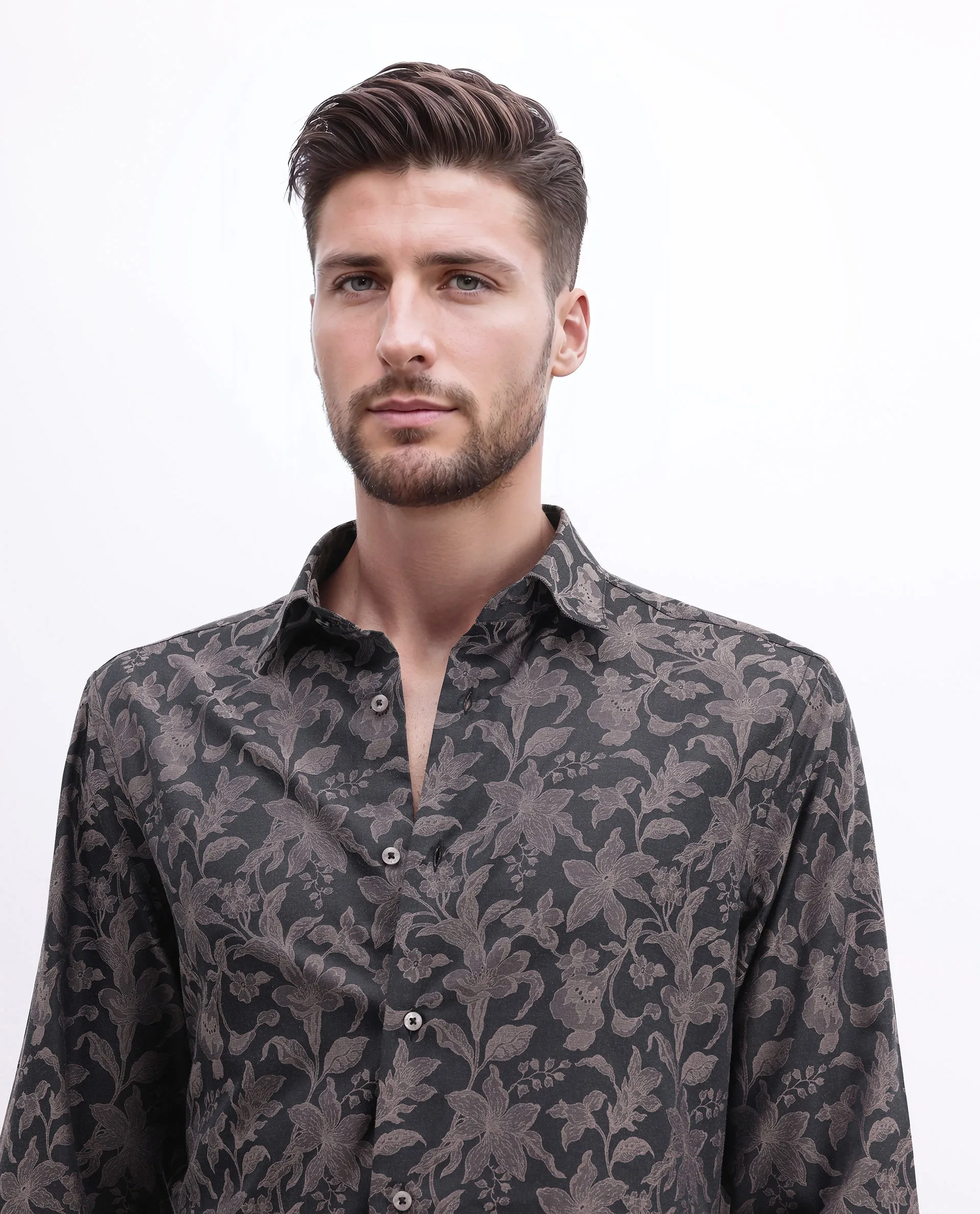 Rare Rabbit Men's Ringer-S Dusky Pink Cotton Jacquard Regular Fit Full Sleeve Collared Shirt - Image 4