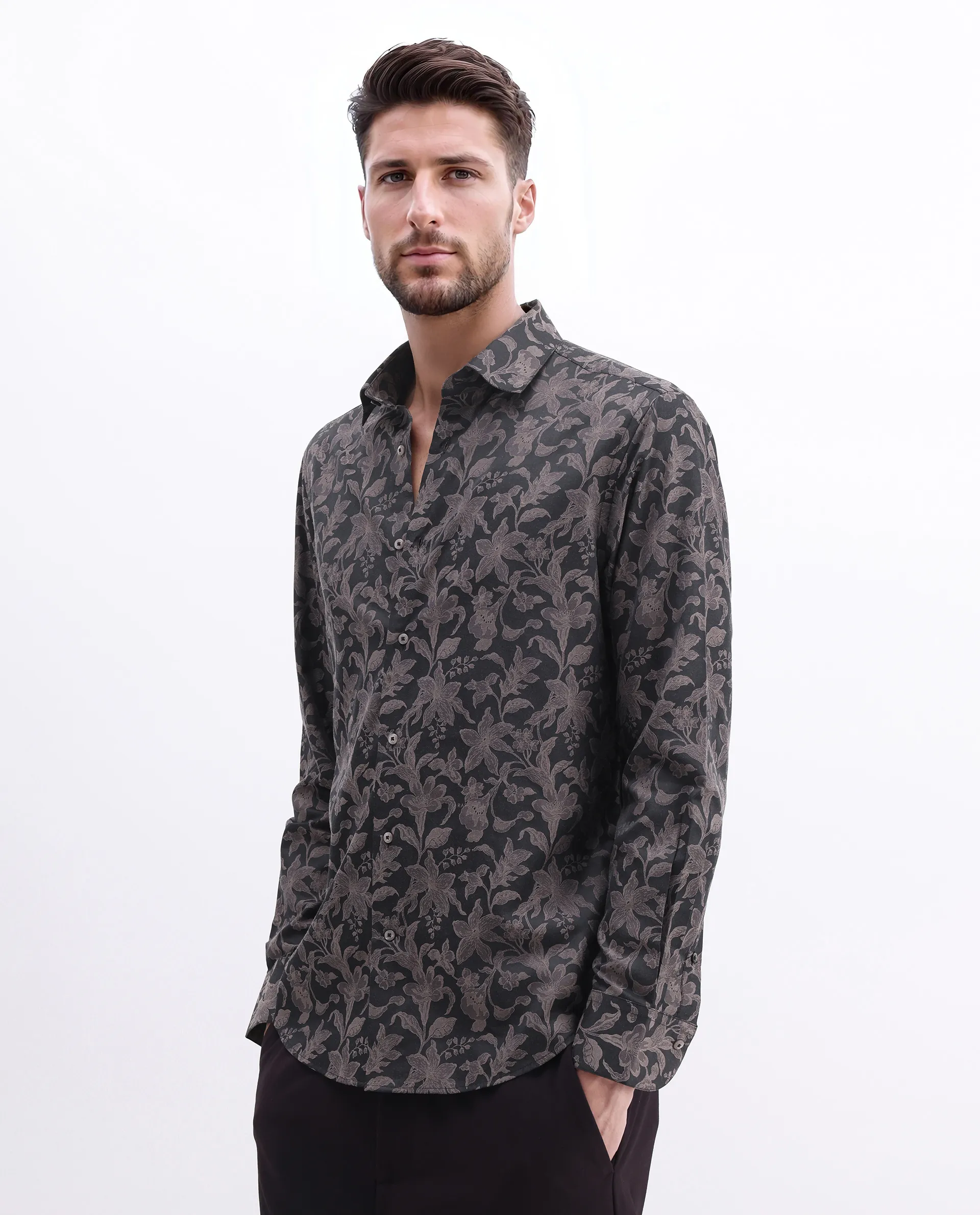 Rare Rabbit Men's Ringer-S Dusky Pink Cotton Jacquard Regular Fit Full Sleeve Collared Shirt - Image 5