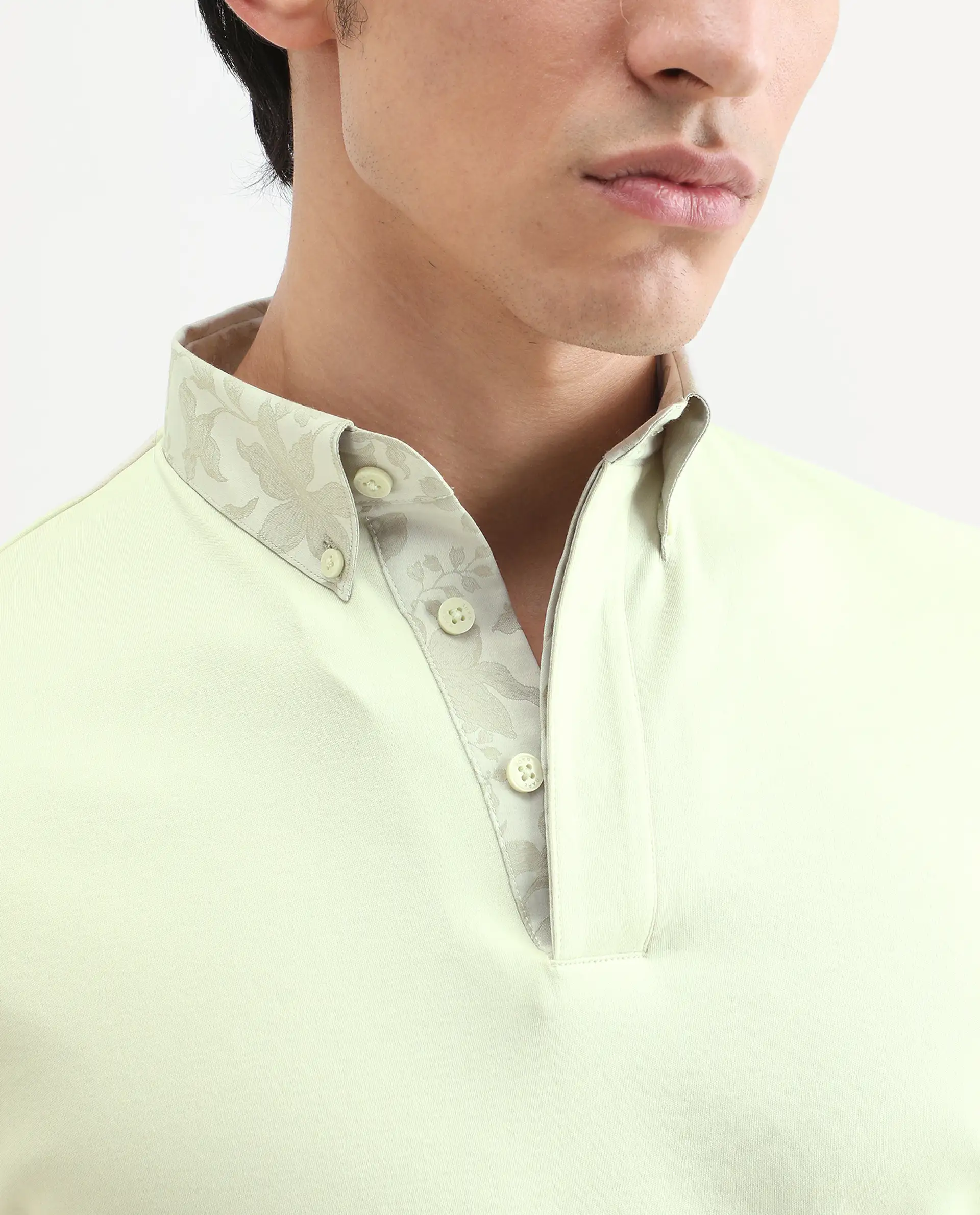 Rare Rabbit Men's Ringer-S26 Pastel Green Cotton Fabric Half Sleeve Spread Collar Regular Fit Plain Polo - Image 4