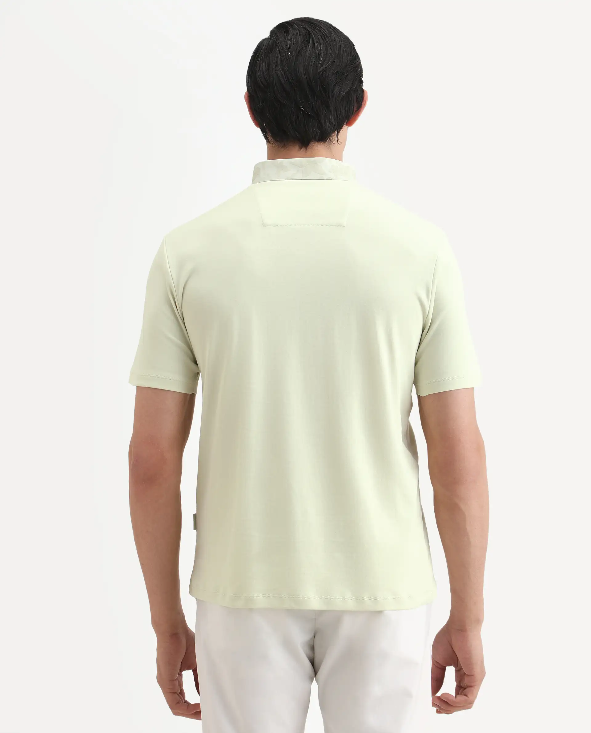 Rare Rabbit Men's Ringer-S26 Pastel Green Cotton Fabric Half Sleeve Spread Collar Regular Fit Plain Polo - Image 7