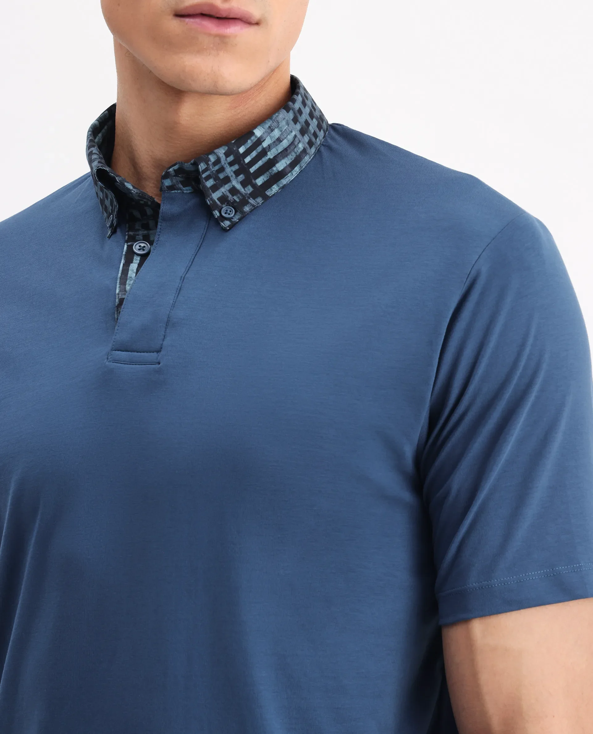 Rare Rabbit Men's Ringer-25 Blue Cotton Blend Plain Regular Fit Half Sleeve Polo - Image 3
