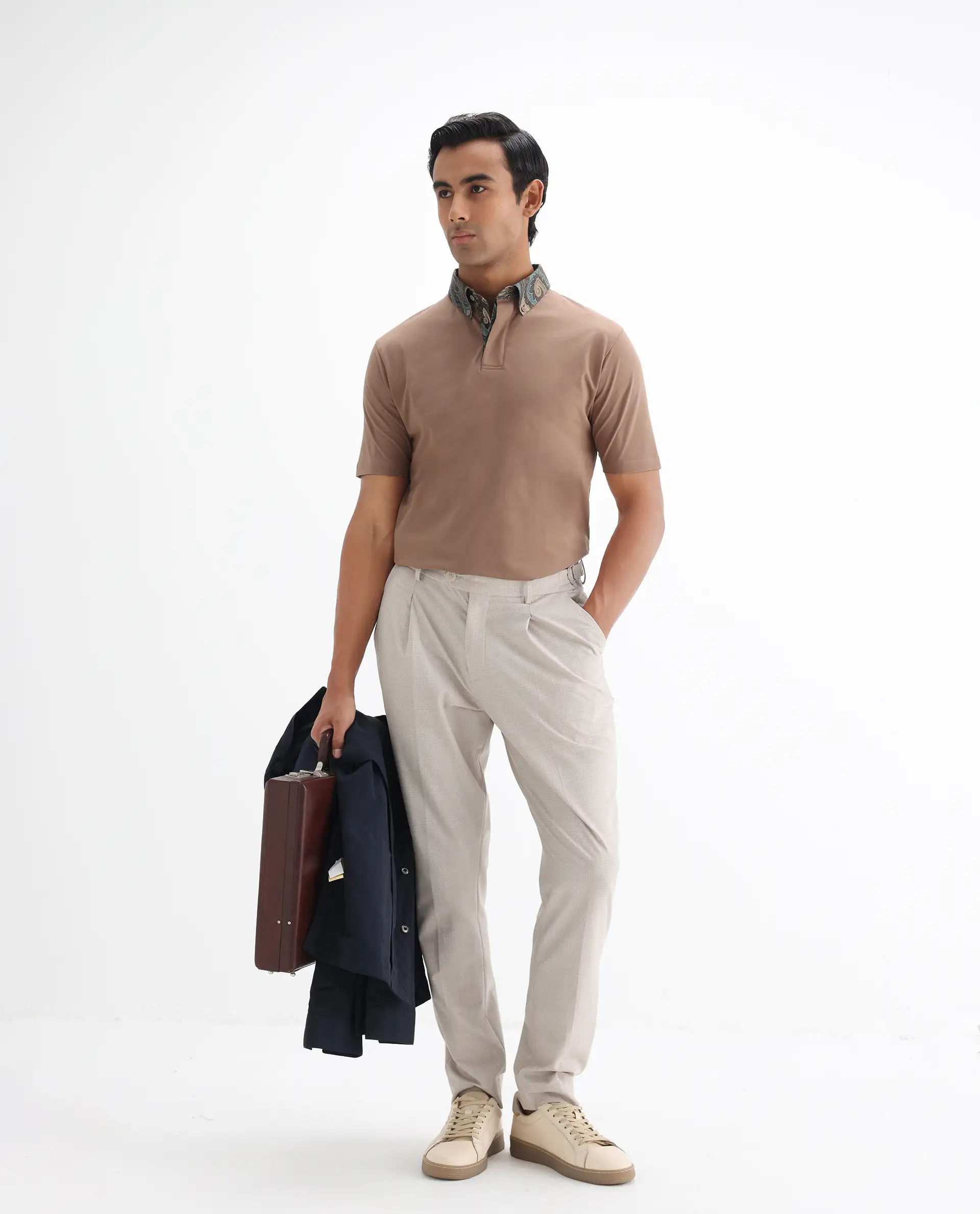 Rare Rabbit Men's Ringer-25 Dusky Beige Cotton Blend Plain Regular Fit Half Sleeve Polo - Image 2