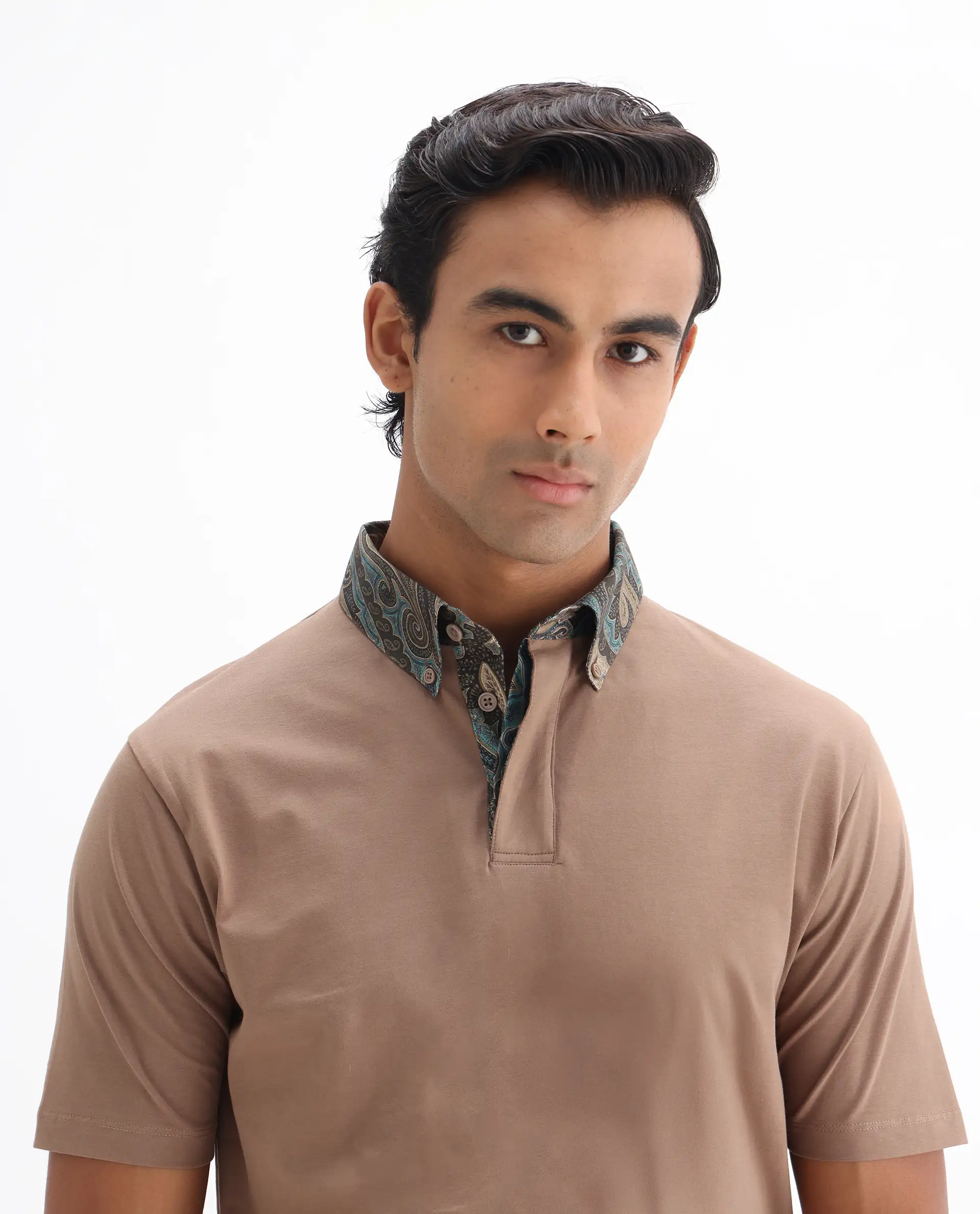 Rare Rabbit Men's Ringer-25 Dusky Beige Cotton Blend Plain Regular Fit Half Sleeve Polo - Image 7